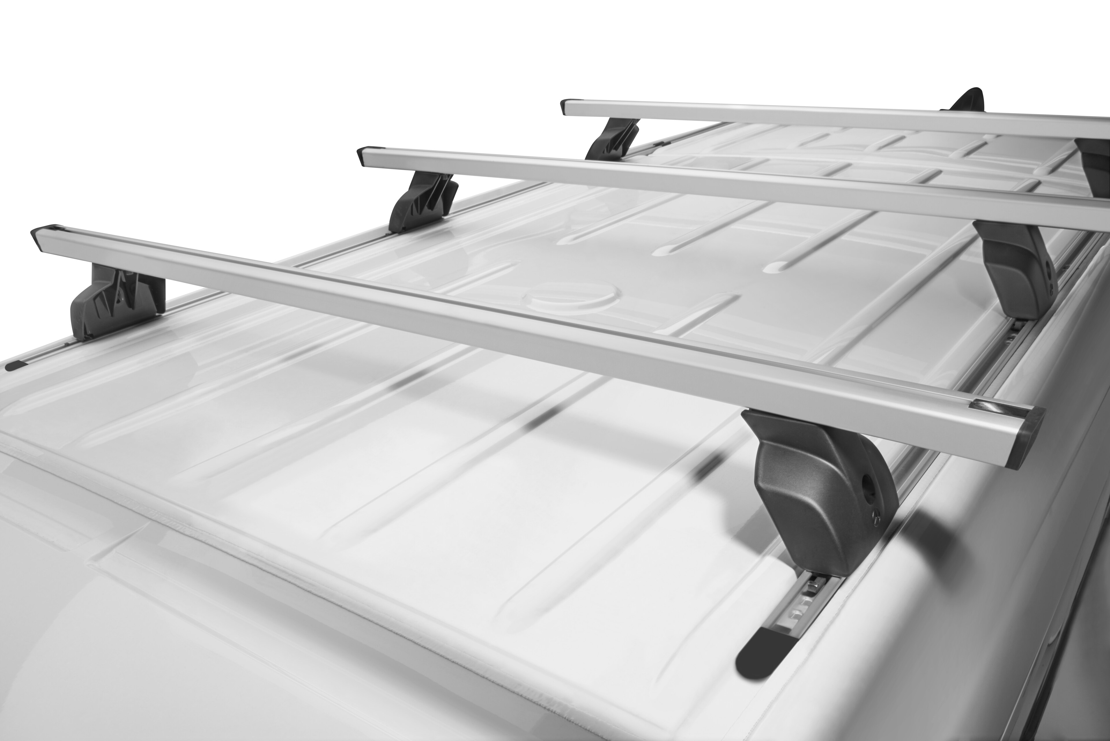 Bazowy bagażnik dachowy, trzy belki poprzeczne - aluminium / stal, srebrny / czerń