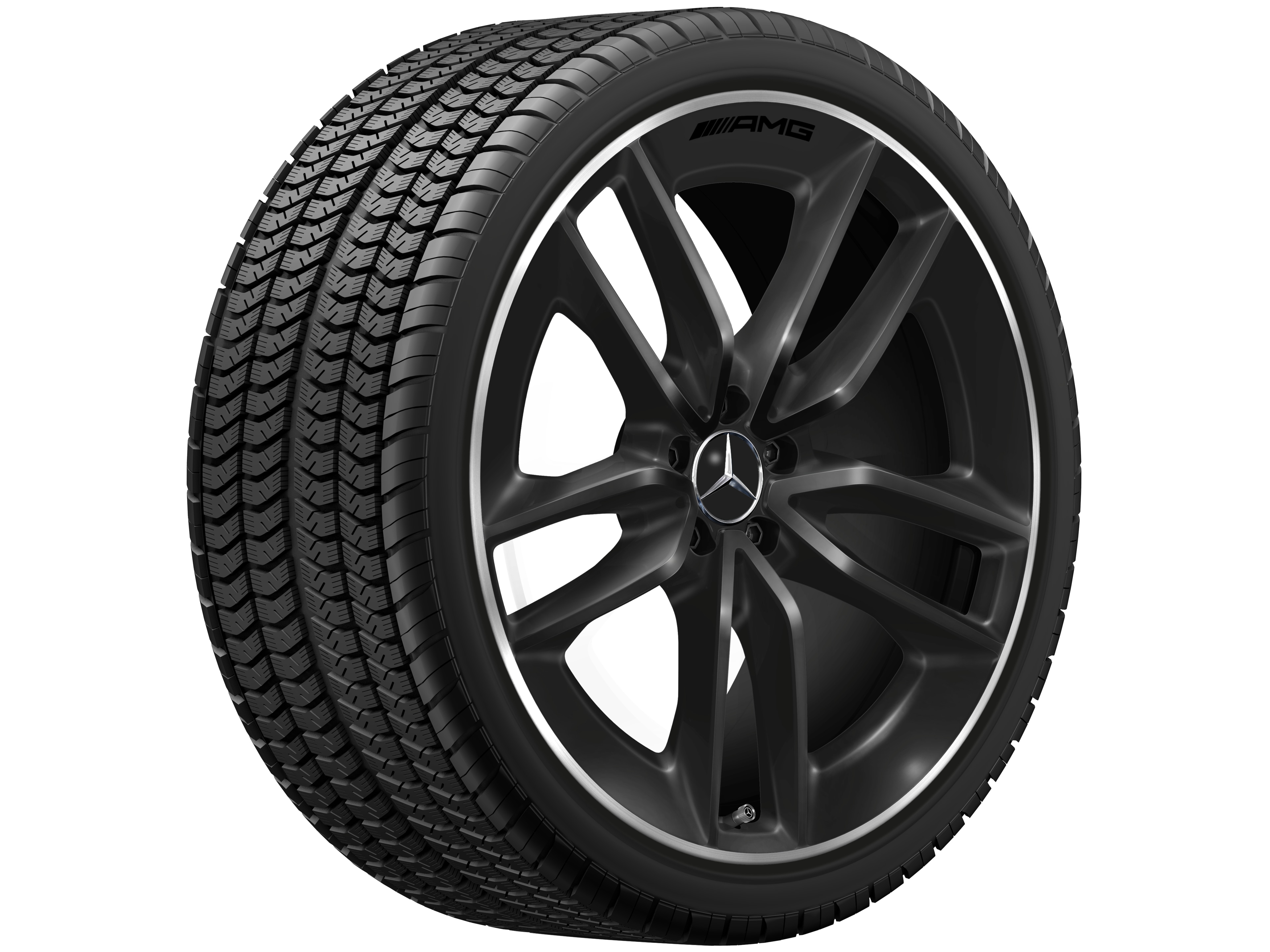 Obręcz AMG z 5 podwójnymi ramionami, 55,9 cm (22 cale), Obrzeże obręczy polerowane na połysk - 10 J x 22 ET 56,1, czerń, obrzeże obręczy polerowane na połysk
