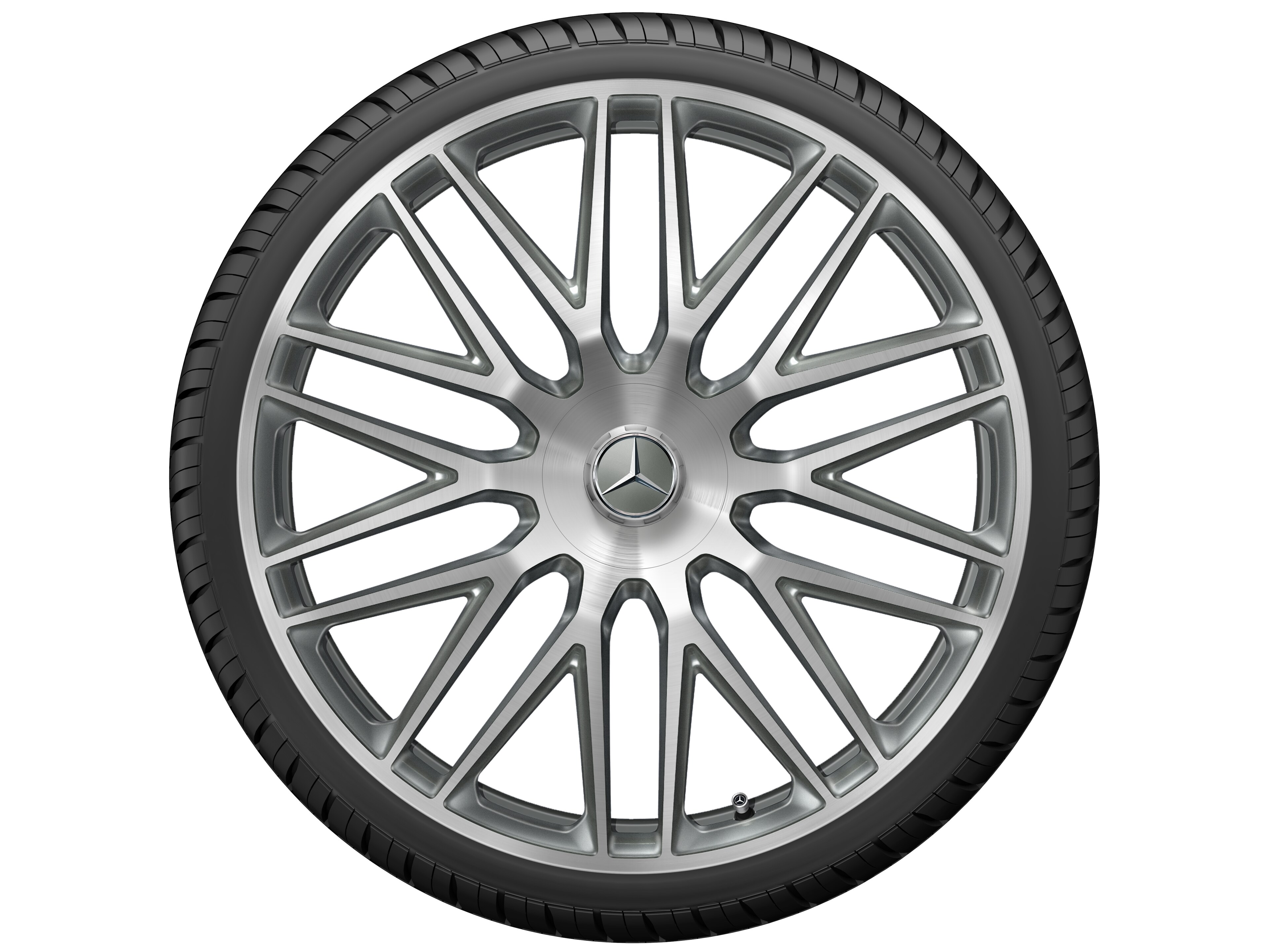 Obręcz kuta AMG wieloramienna, 58,4 cm (23 cale) - 11,5 J x 23 ET 47, szarość tytanu, toczone na połysk