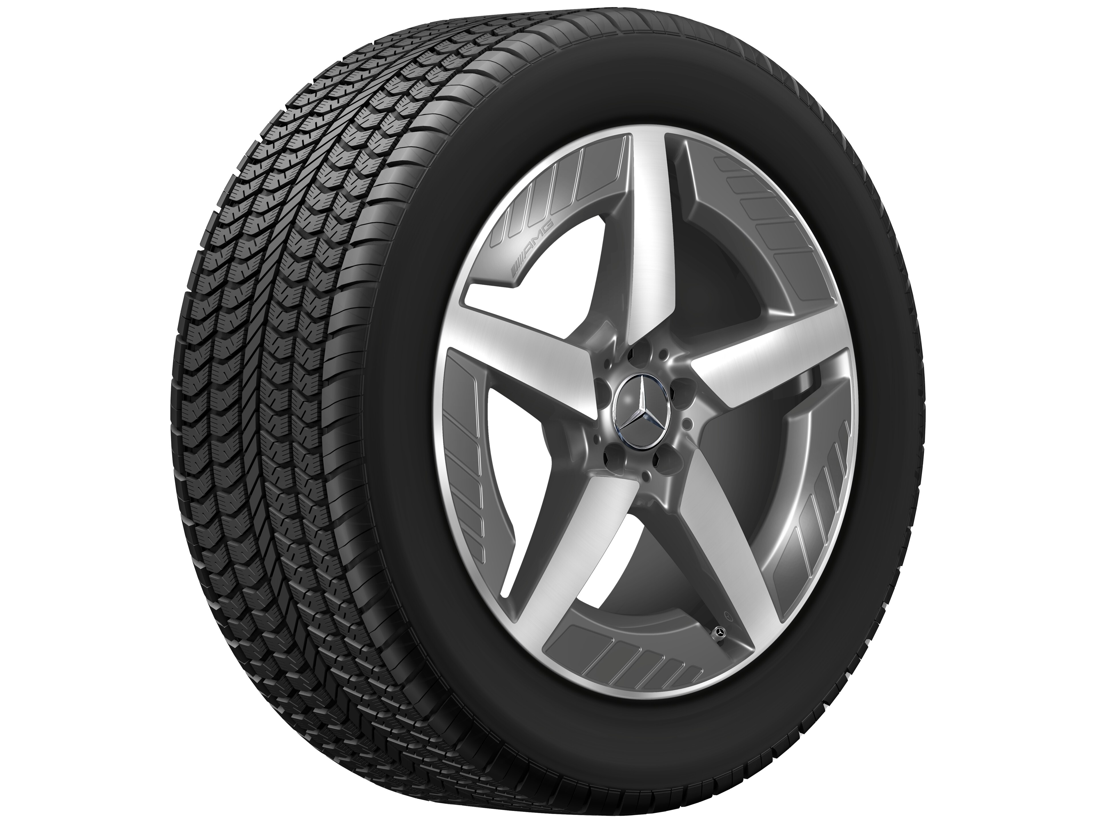 Obręcz AMG z lekkiego stopu, 5-ramienne, 50,8 cm (20 cali) - 9 J x 20 ET 57,1, szarość tantalu, toczone na połysk