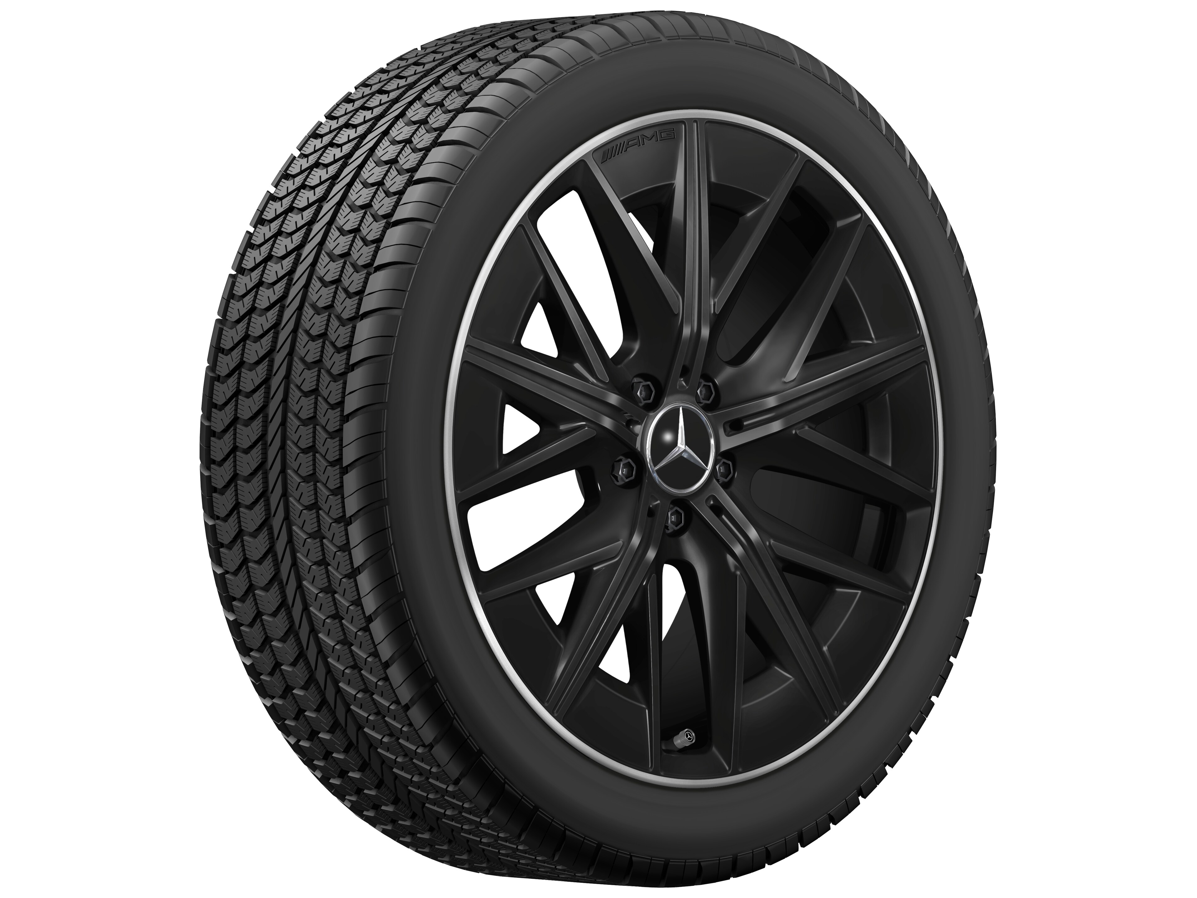 Obręcz AMG z lekkiego stopu, z wzorem wieloramiennym, 50,8 cm (20 cali), Obrzeże obręczy polerowane na połysk, zoptymalizowane pod kątem aerodynamiki - 9 J x 20 ET 60,8, czerń, obrzeże obręczy polerowane na połysk