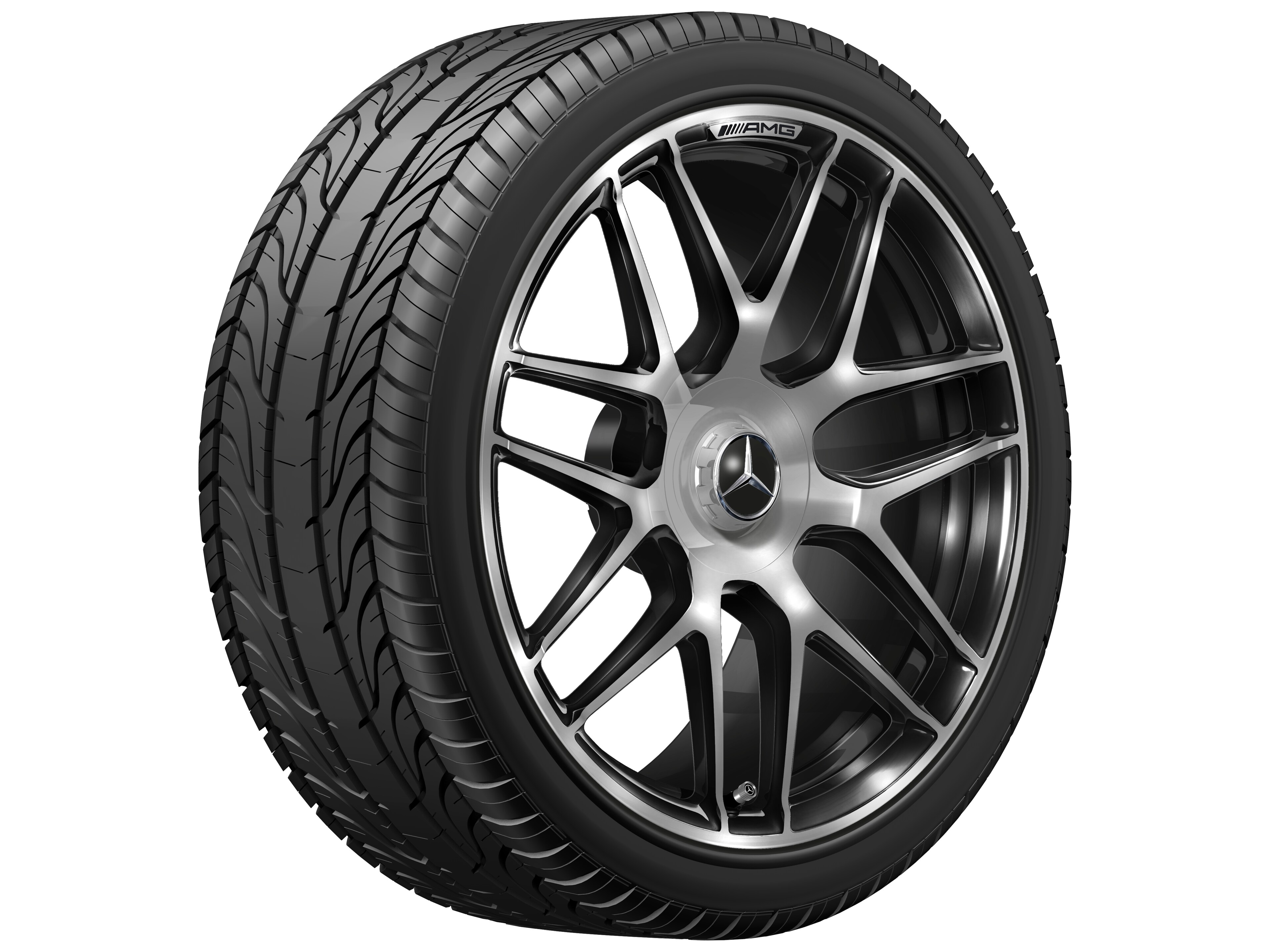 Obręcz kuta AMG z krzyżowymi ramionami, 50,8 cm (20 cali), Obrzeże obręczy polerowane na połysk - 9,5 J x 20 ET 25, dark platin gloss, obrzeże obręczy polerowane na połysk