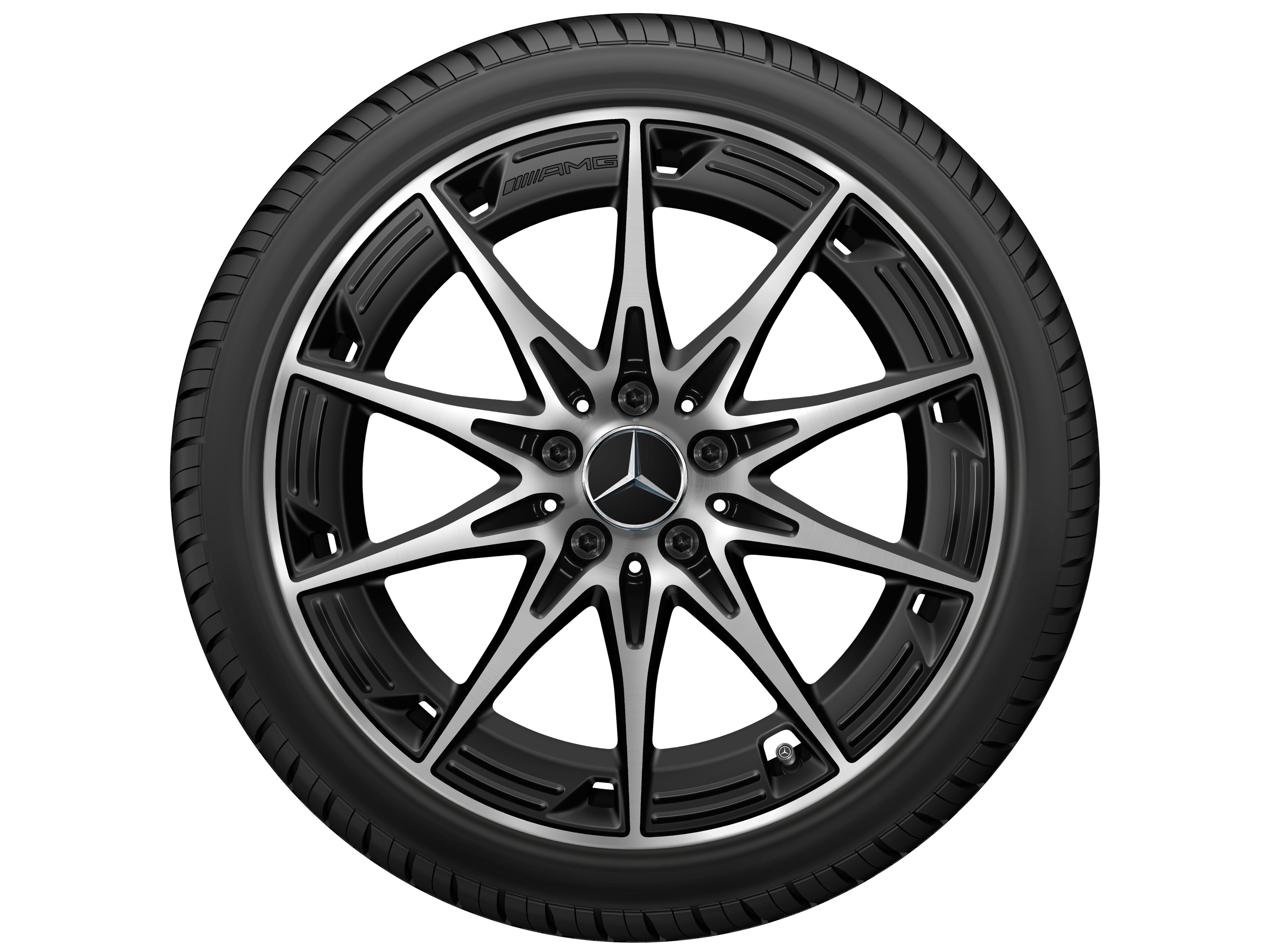 Obręcz AMG z lekkiego stopu, 10-ramienne, 48,3 cm (19 cali) - 9 J x 19 ET 48, czarny mat, toczone na połysk