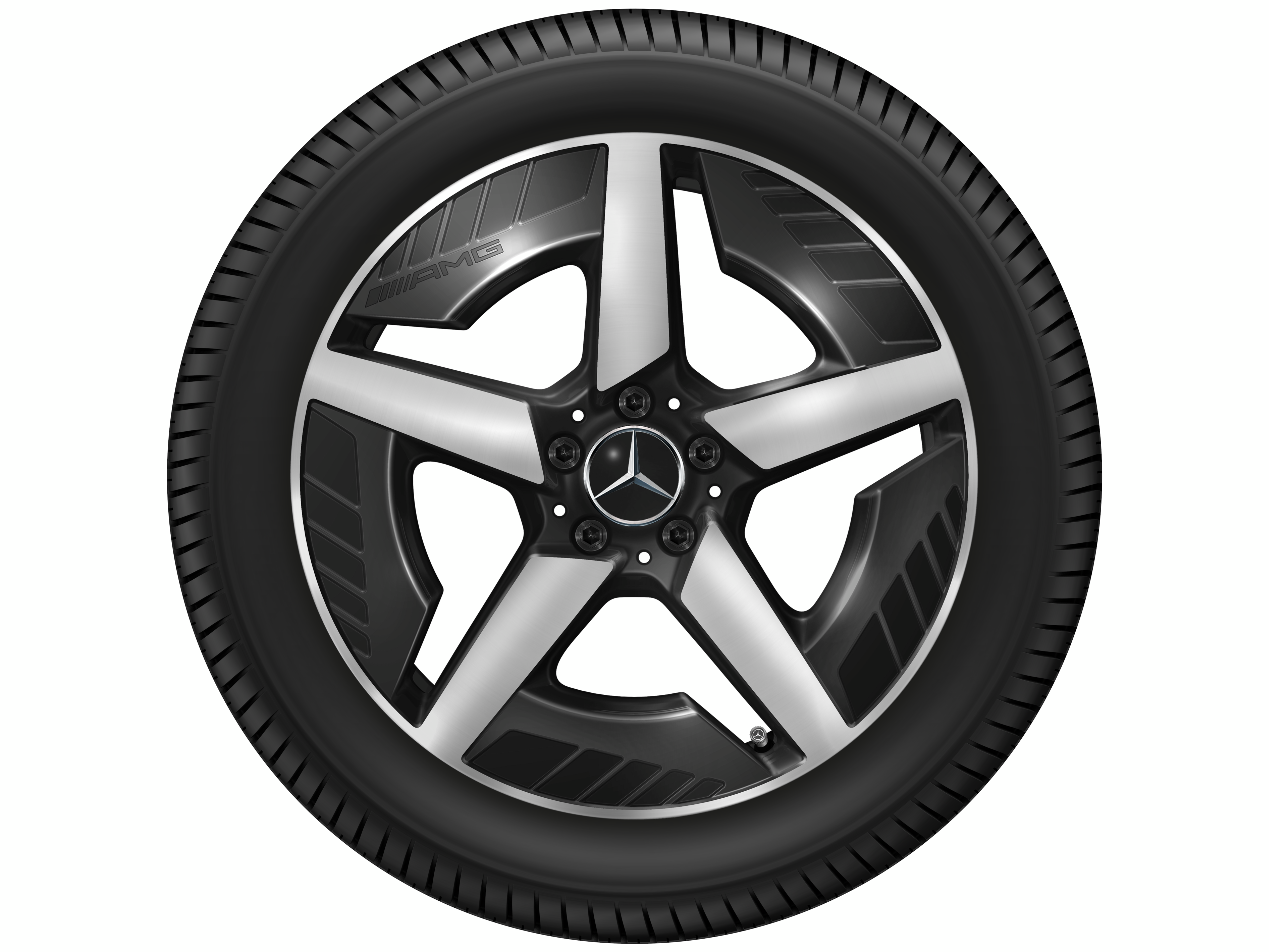 Obręcz AMG z lekkiego stopu, 5-ramienne, 48,3 cm (19 cali), polerowane na połysk - 8 J x 19 ET 38,2, czerń, toczone na połysk