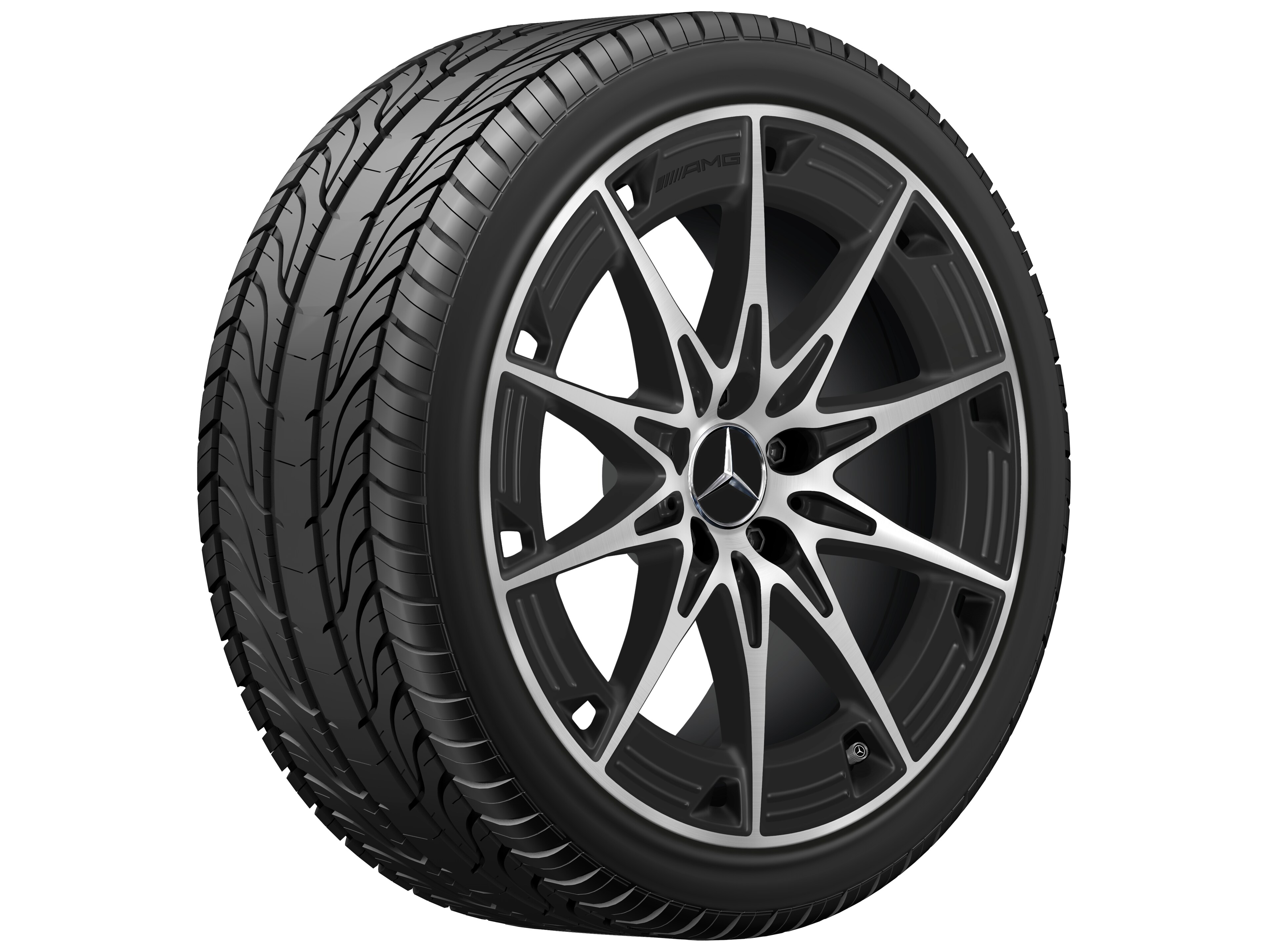 Obręcz AMG z lekkiego stopu, 10-ramienne, 48,3 cm (19 cali) - 9 J x 19 ET 48, czarny mat, toczone na połysk