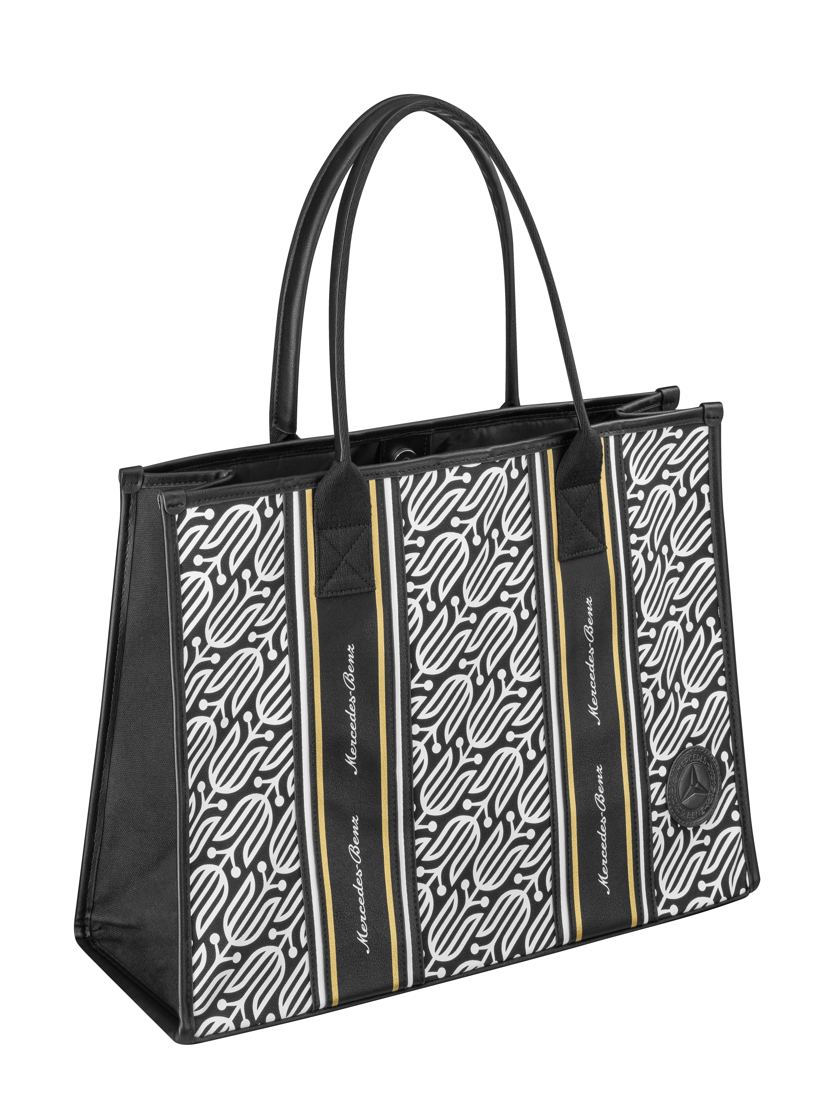 Shopper - czerń / biały / złoty, płótno bawełniane
