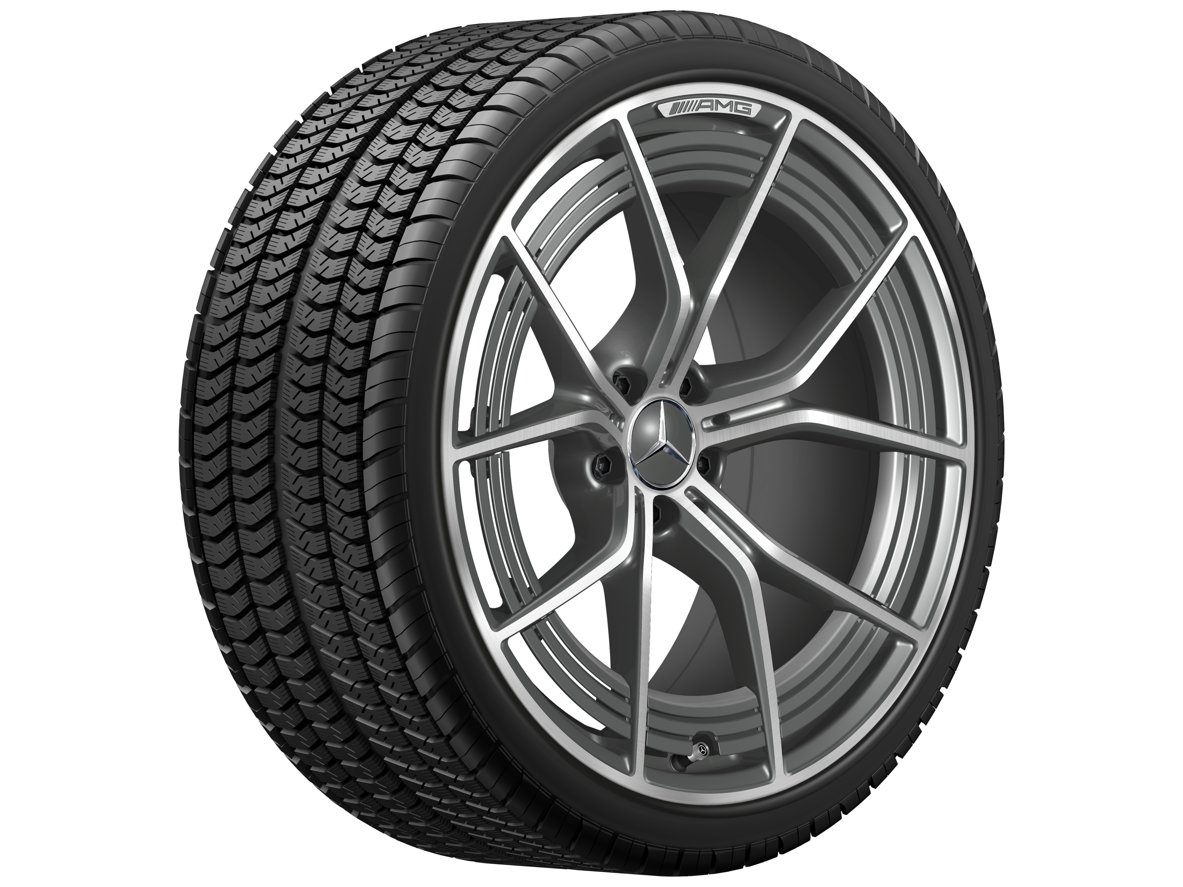 Obręcz kuta AMG z 5 podwójnymi ramionami, 53,3 cm (21 cali) - 11 J x 21 ET 60, szarość tantalu, toczone na połysk