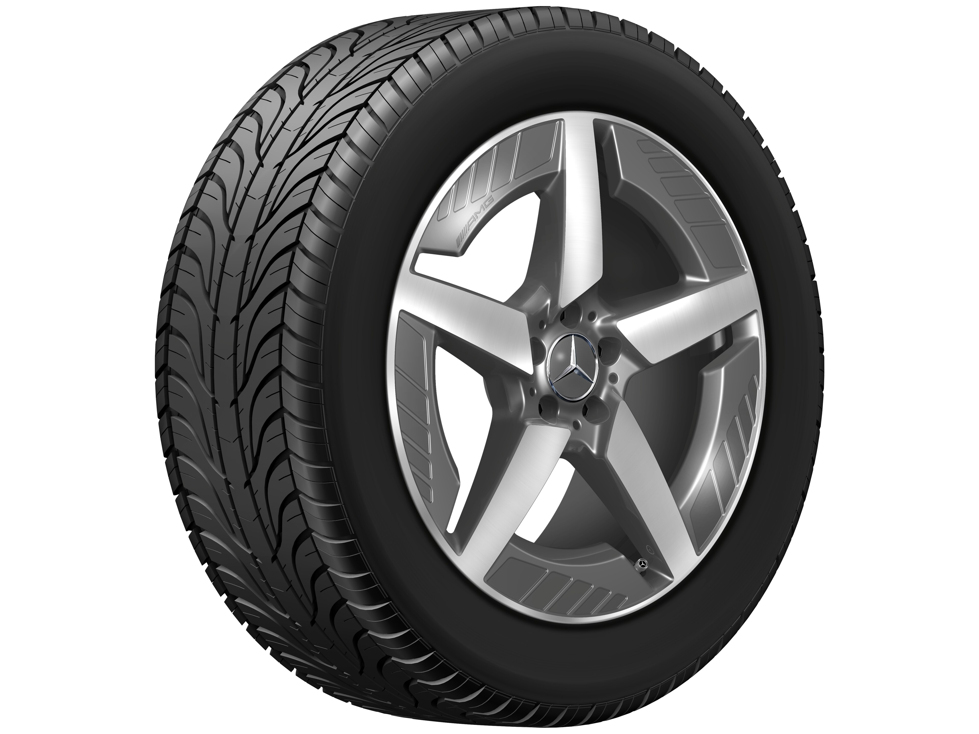 Obręcz AMG z lekkiego stopu, 5-ramienne, 50,8 cm (20 cali) - 9 J x 20 ET 57,1, szarość tantalu, toczone na połysk