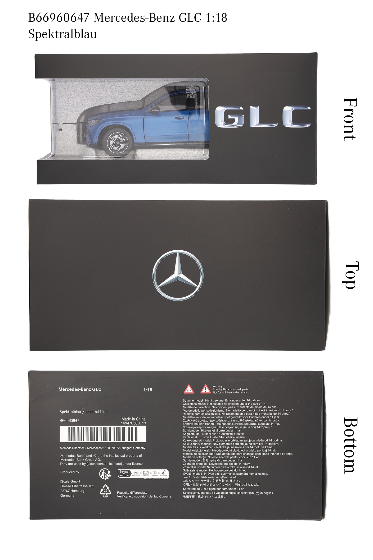 GLC, AMG Line, X254 - niebieski widmowy, iScale, 1:18