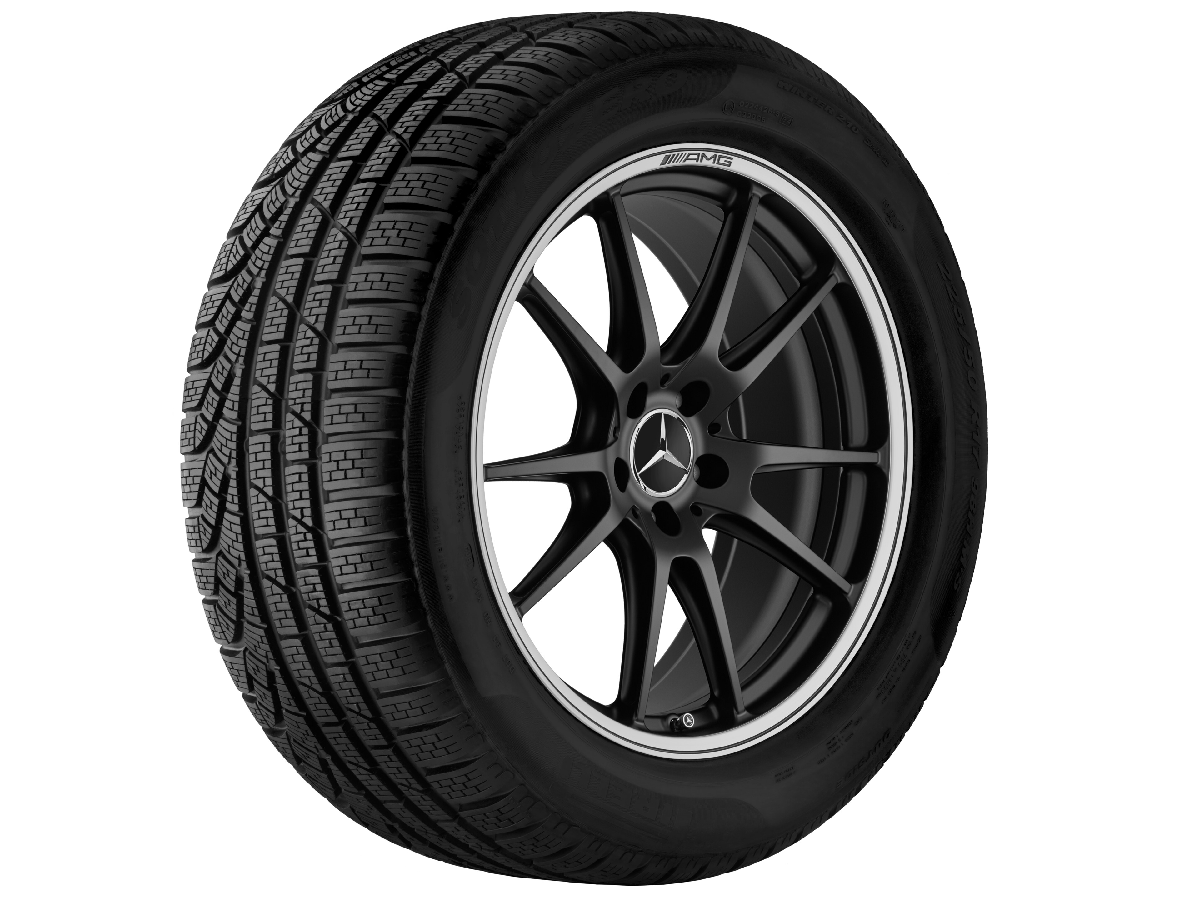 Obręcz kuta AMG z 5 podwójnymi ramionami, 50,8 cm (20 cali), Obrzeże obręczy polerowane na połysk - 10,5 J x 20 ET 57, czarny mat, toczone na połysk