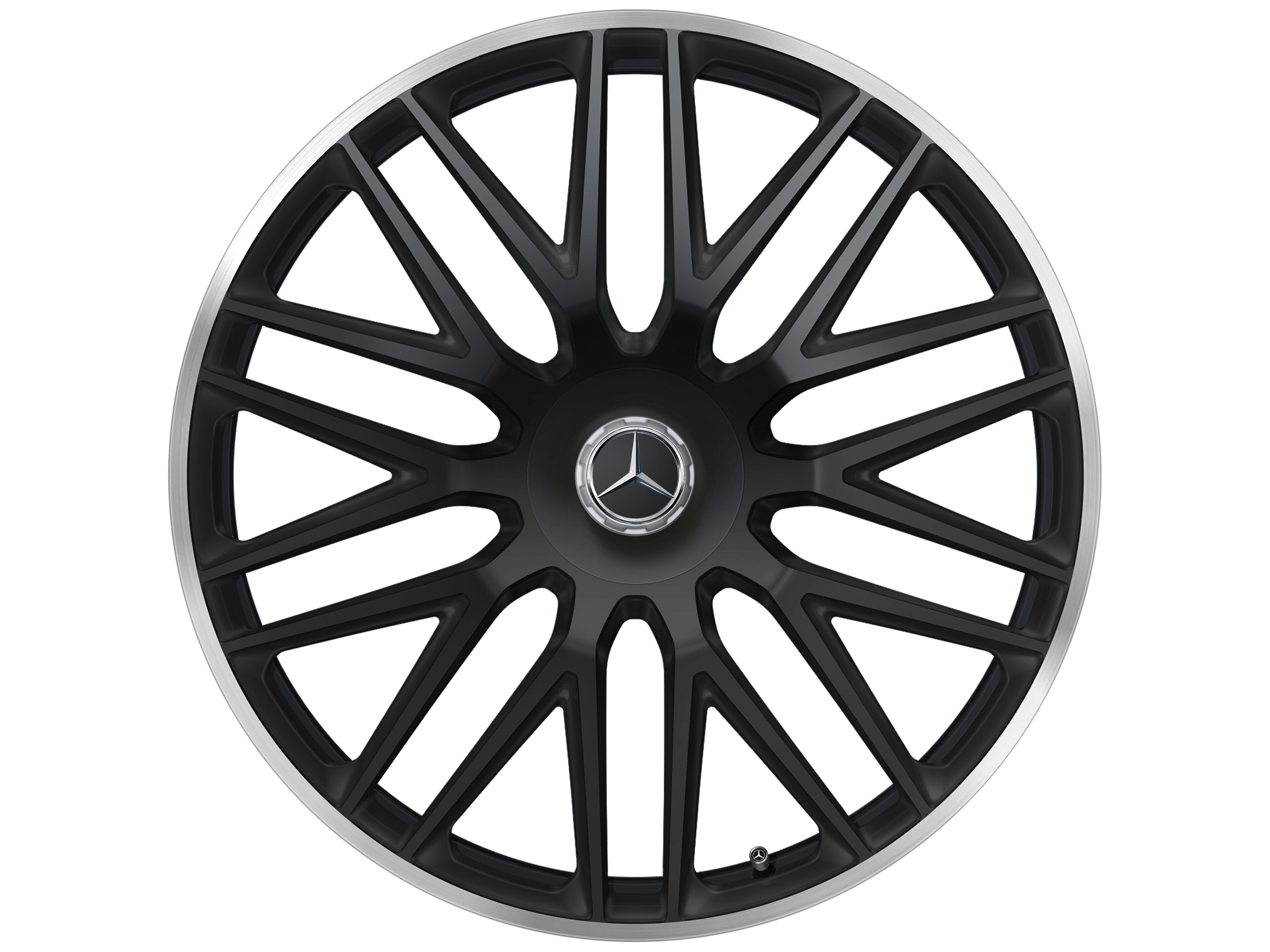 Obręcz kuta AMG wieloramienna, 58,4 cm (23 cale), Obrzeże obręczy polerowane na połysk - 11,5 J x 23 ET 47, czarny mat, obrzeże obręczy polerowane na połysk