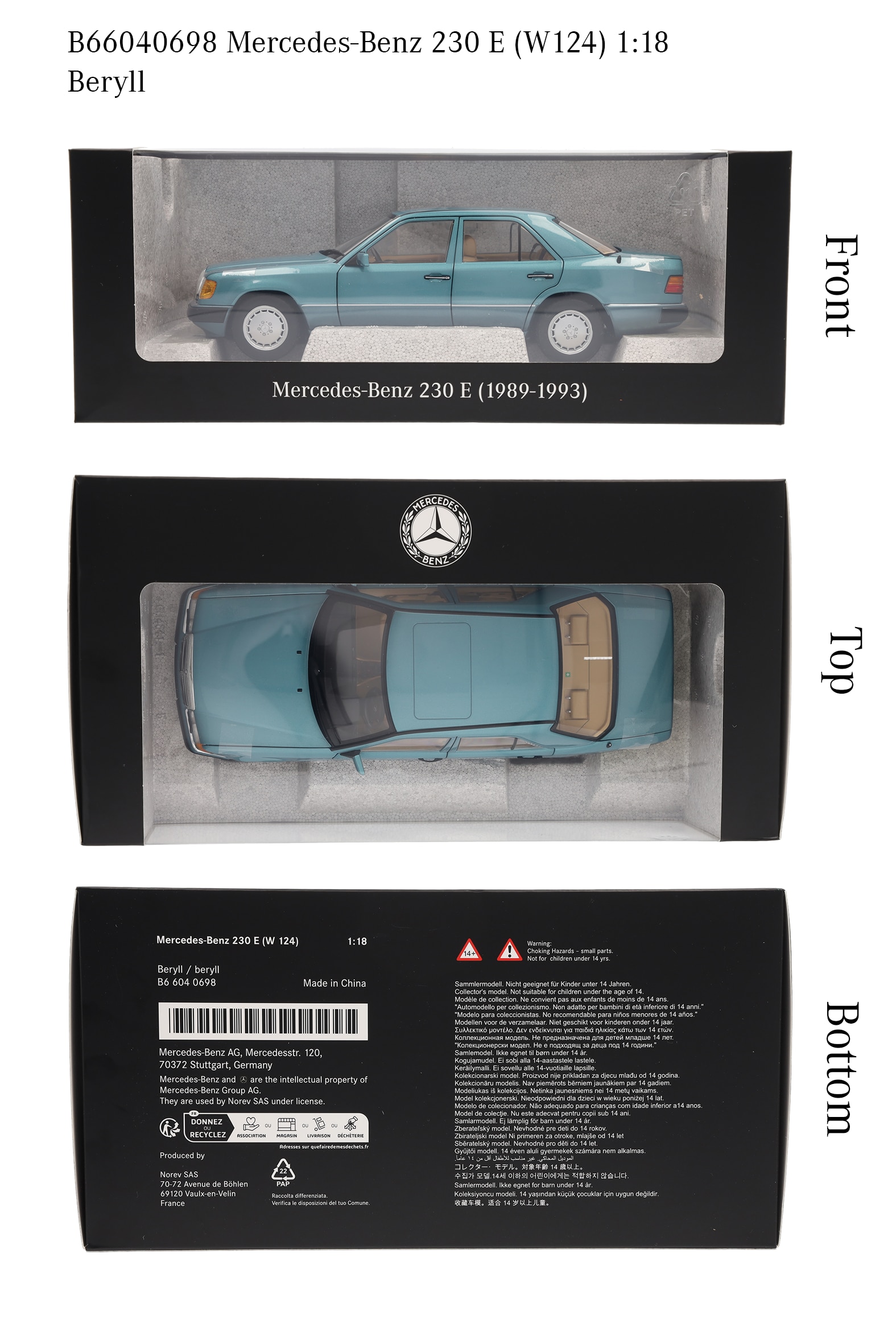 230 E W 124 (1989-1993), Limuzyna - berylowy, Norev, 1:18