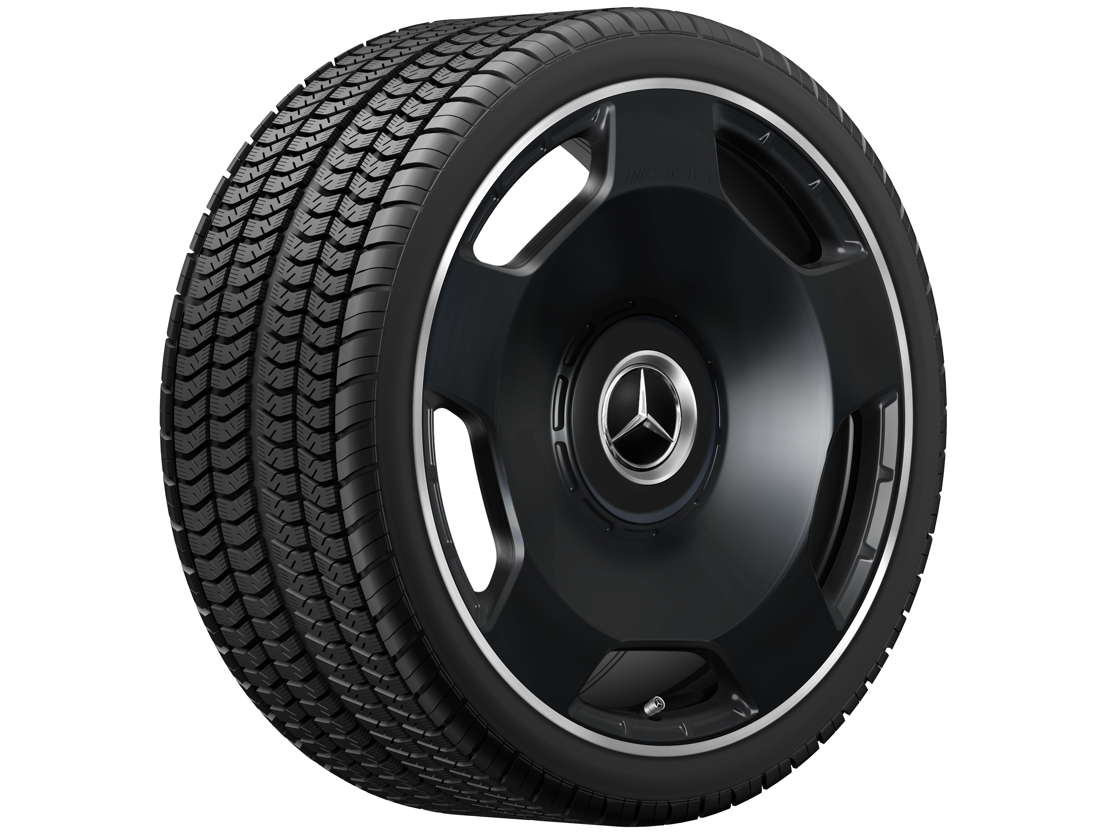 Obręcz kuta AMG 5-otworowe, 53,3 cm (21 cali), Obrzeże obręczy polerowane na połysk - 10 J x 21 ET 30, czarny mat, obrzeże obręczy polerowane na połysk