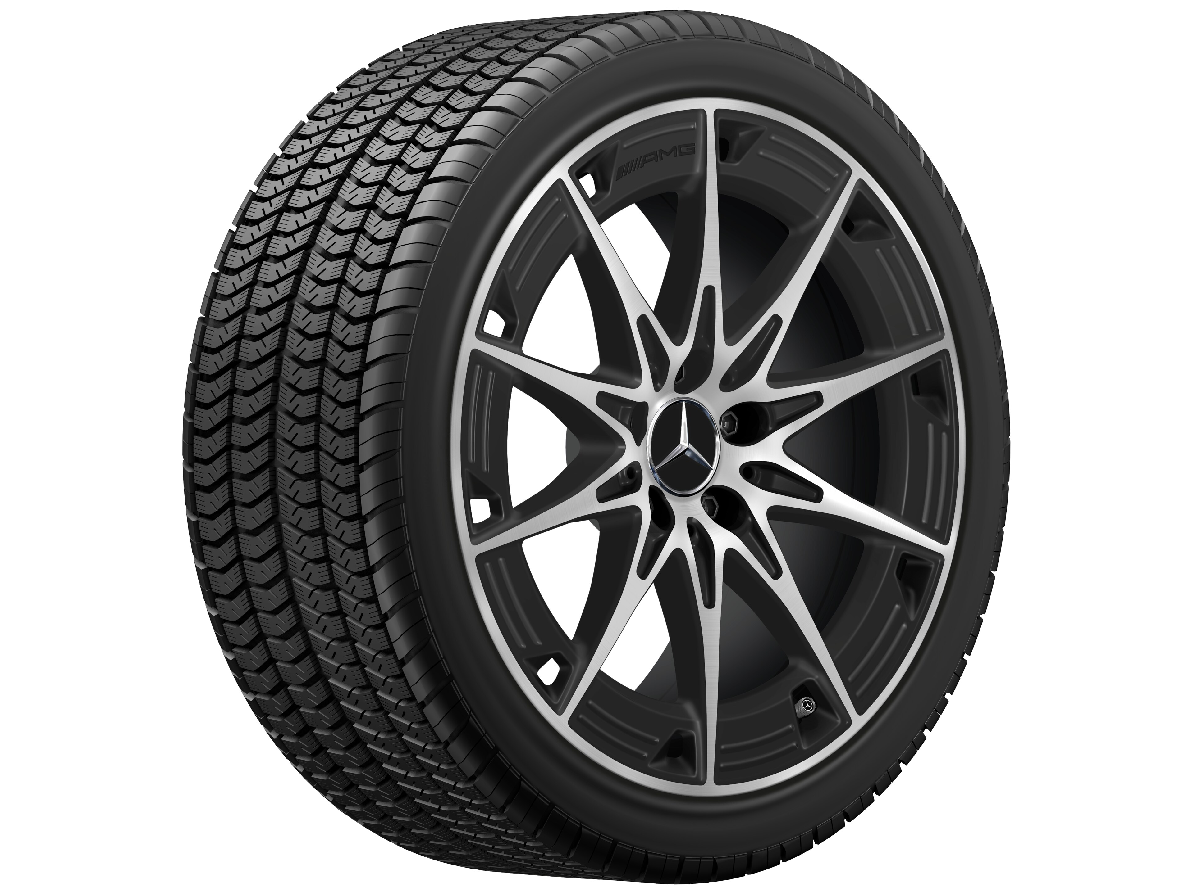 Obręcz AMG z lekkiego stopu, 10-ramienne, 48,3 cm (19 cali) - 9 J x 19 ET 48, czarny mat, toczone na połysk