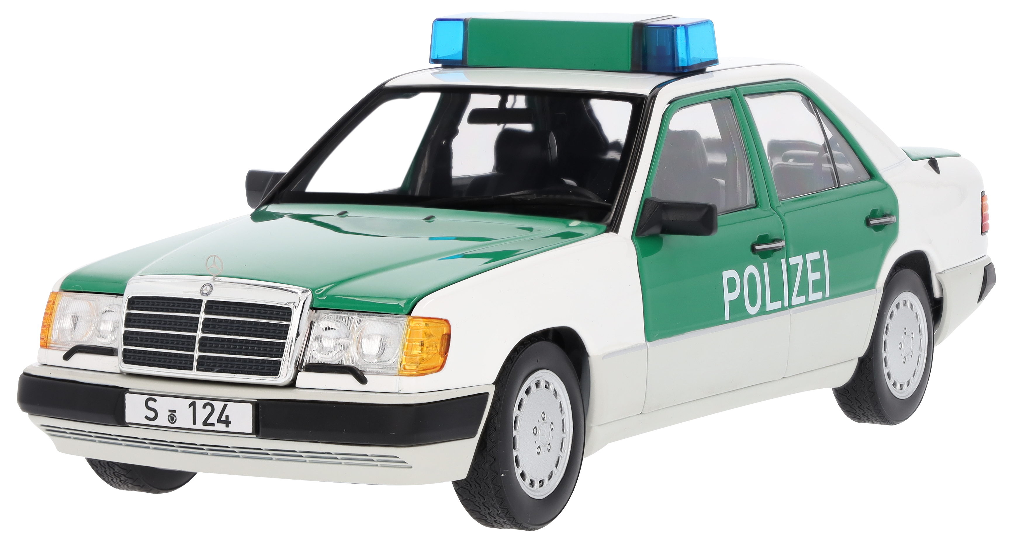 230 E W 124 (1989-1993), Limuzyna, Policja - biały / zielony, Norev, 1:18