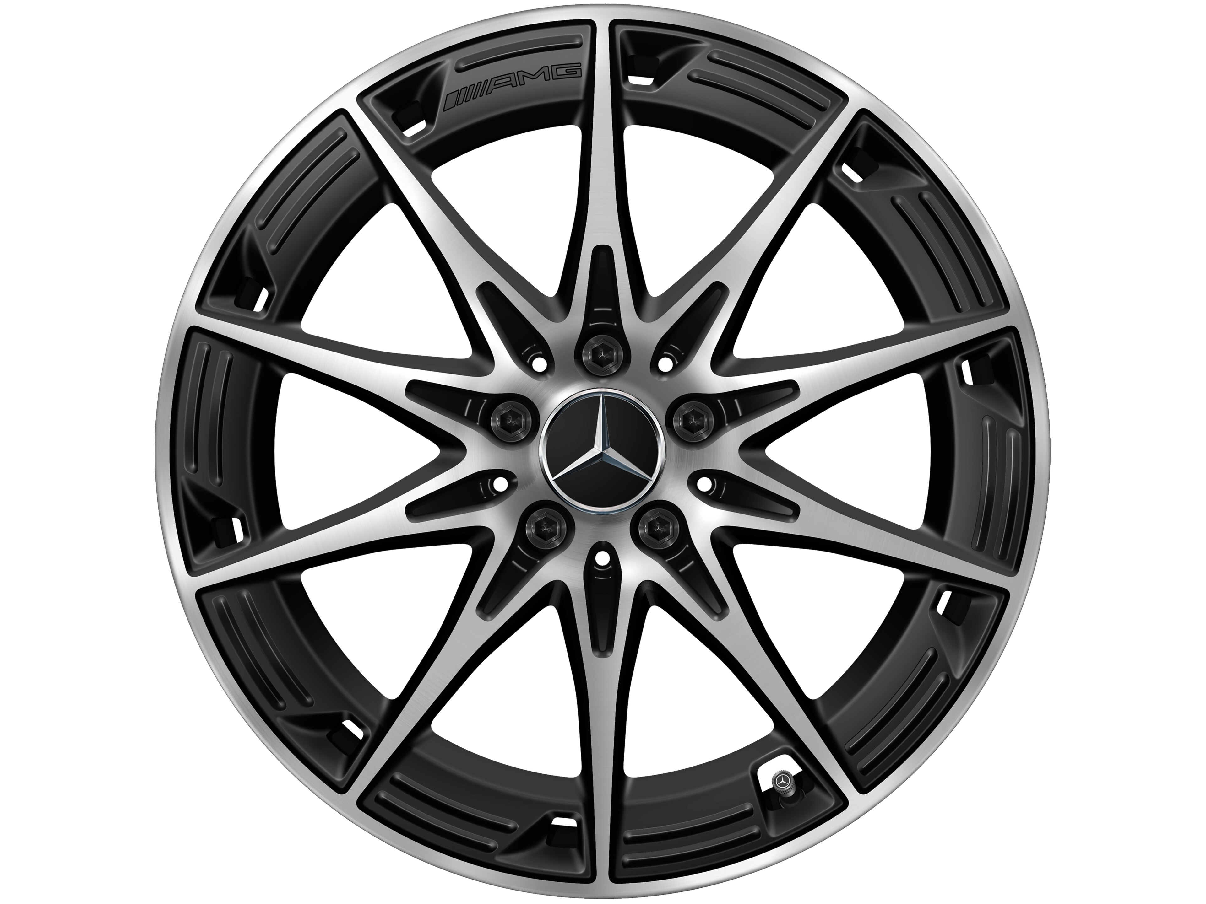 Obręcz AMG z lekkiego stopu, 10-ramienne, 48,3 cm (19 cali) - 9 J x 19 ET 48, czarny mat, toczone na połysk