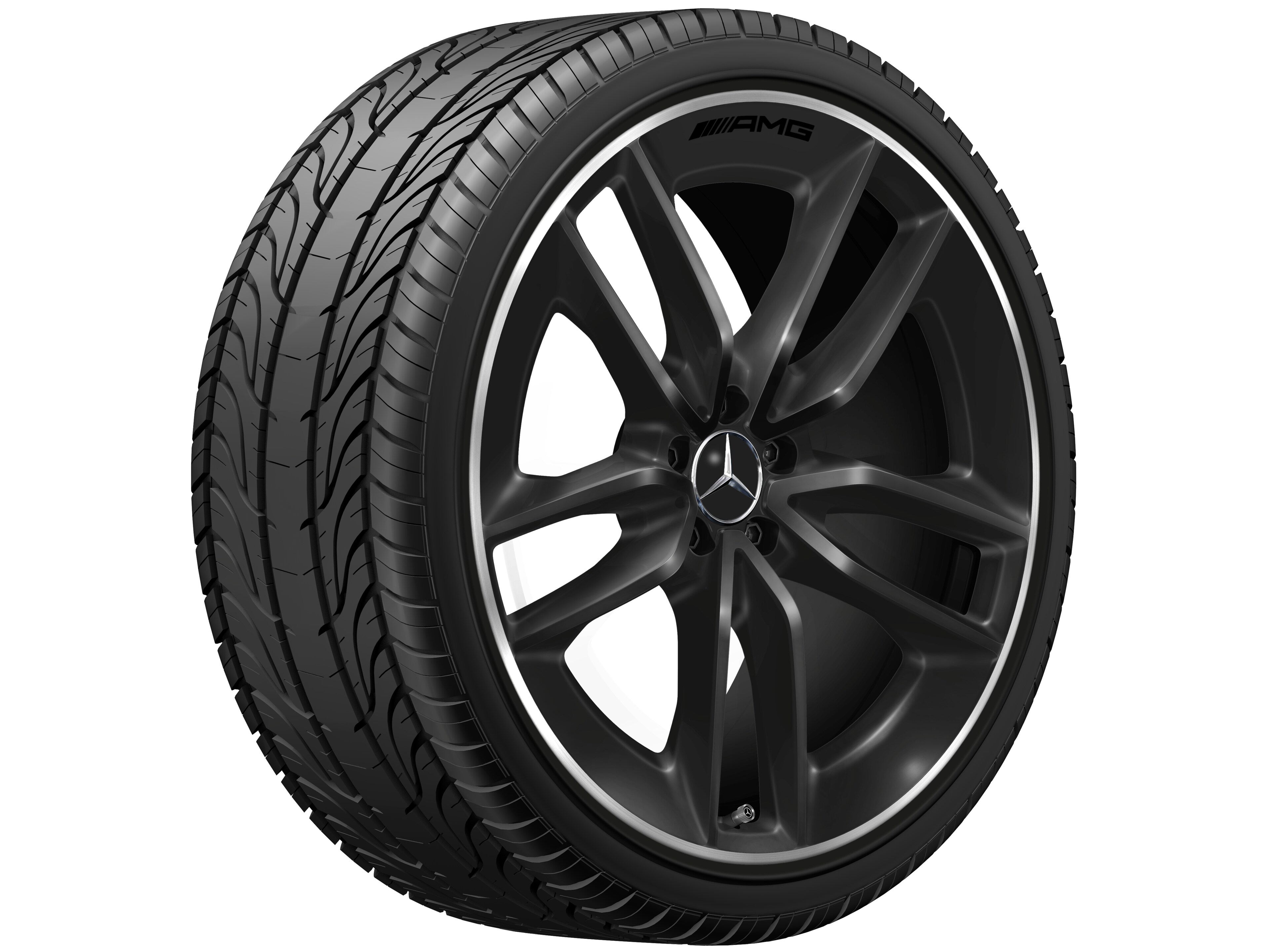 Obręcz AMG z 5 podwójnymi ramionami, 55,9 cm (22 cale), Obrzeże obręczy polerowane na połysk - 10 J x 22 ET 56,1, czerń, obrzeże obręczy polerowane na połysk