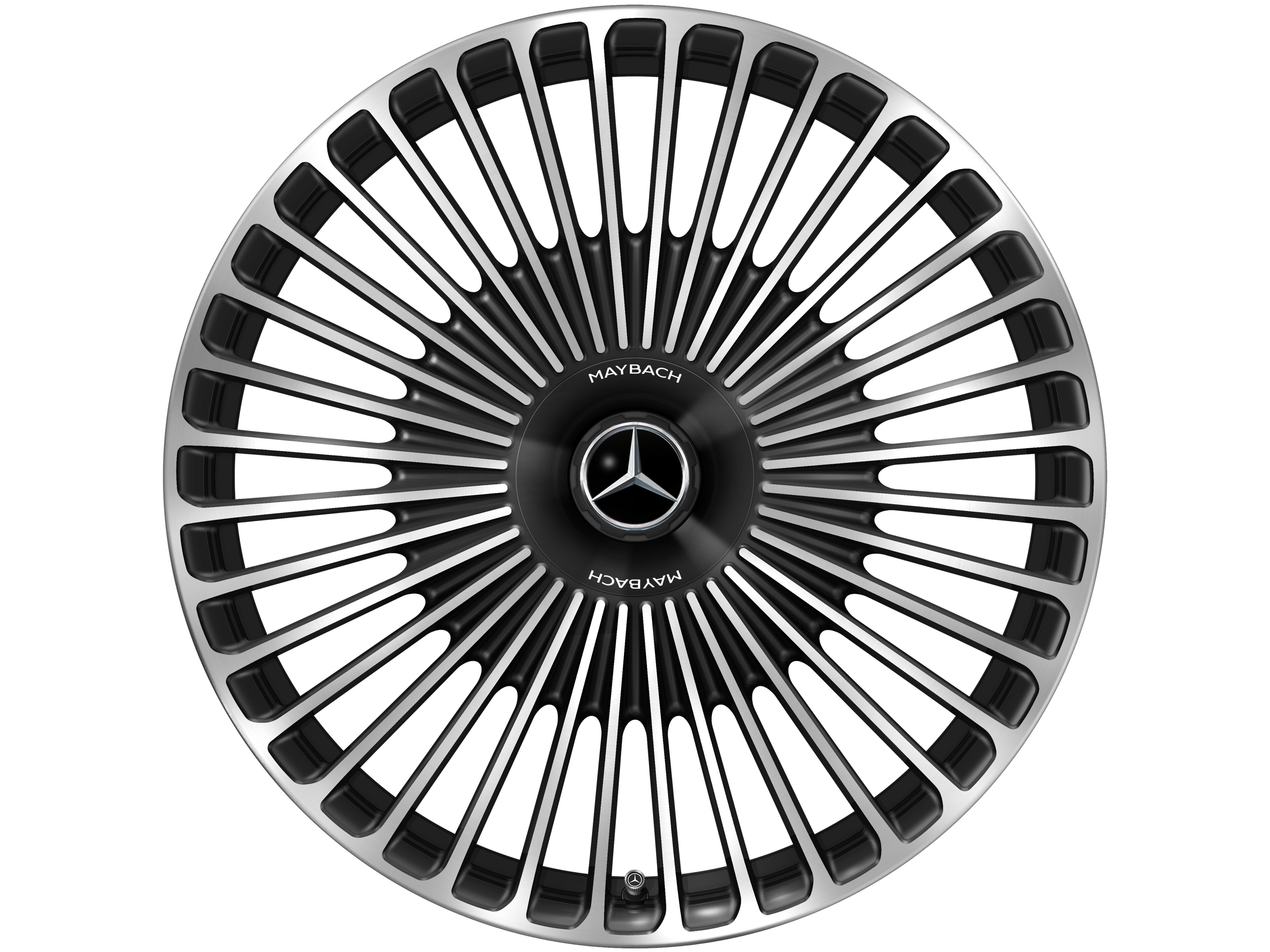 Obręcz kuta AMG z wzorem wieloramiennym, 53,3 cm (21 cali) - 9,5 J x 21 ET 56,1, czerń, toczone na połysk