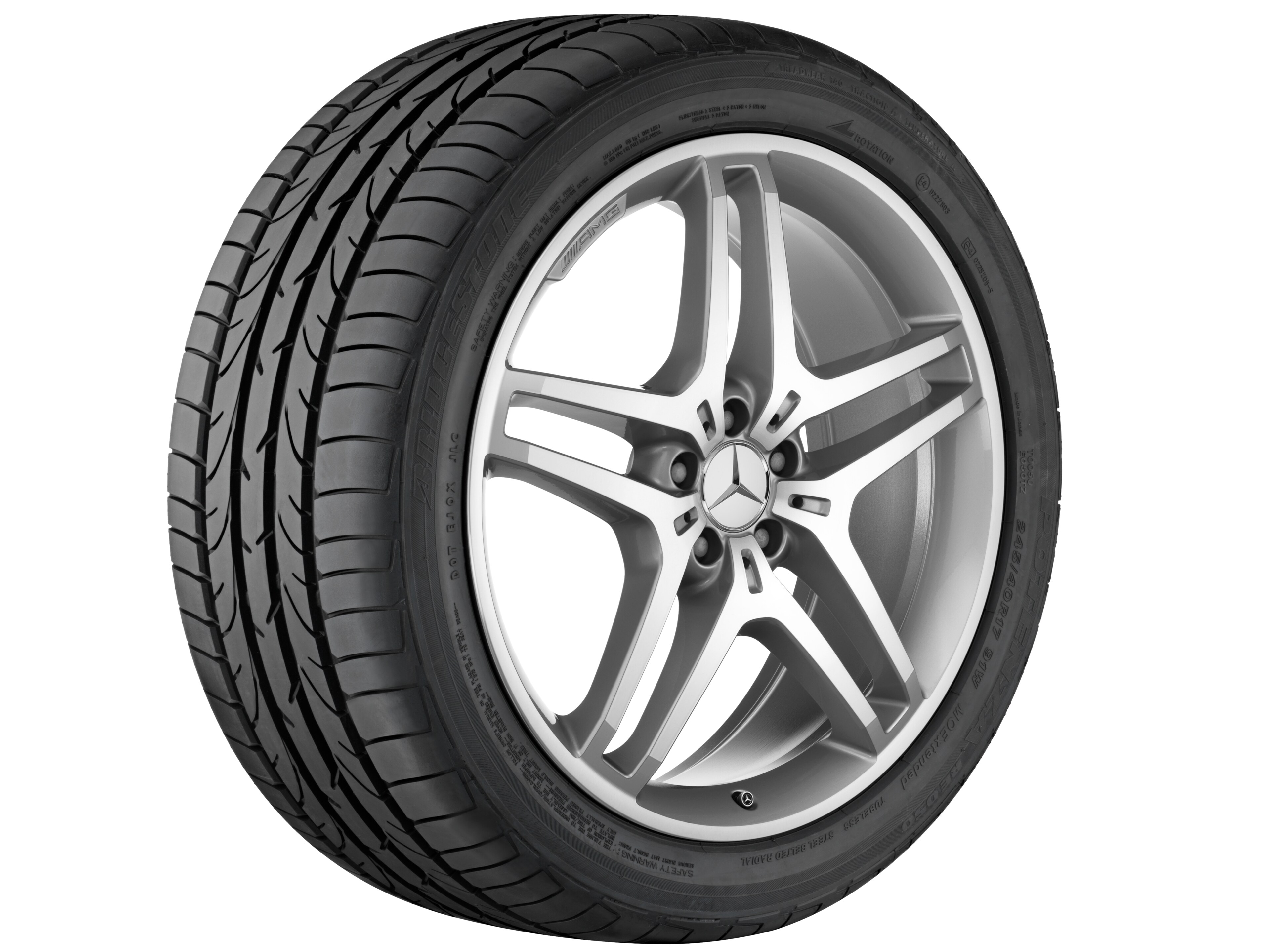 Obręcz AMG z 5 podwójnymi ramionami, 53,3 cm (21 cali) - 9 J x 21 ET 53, srebrny, toczone na połysk