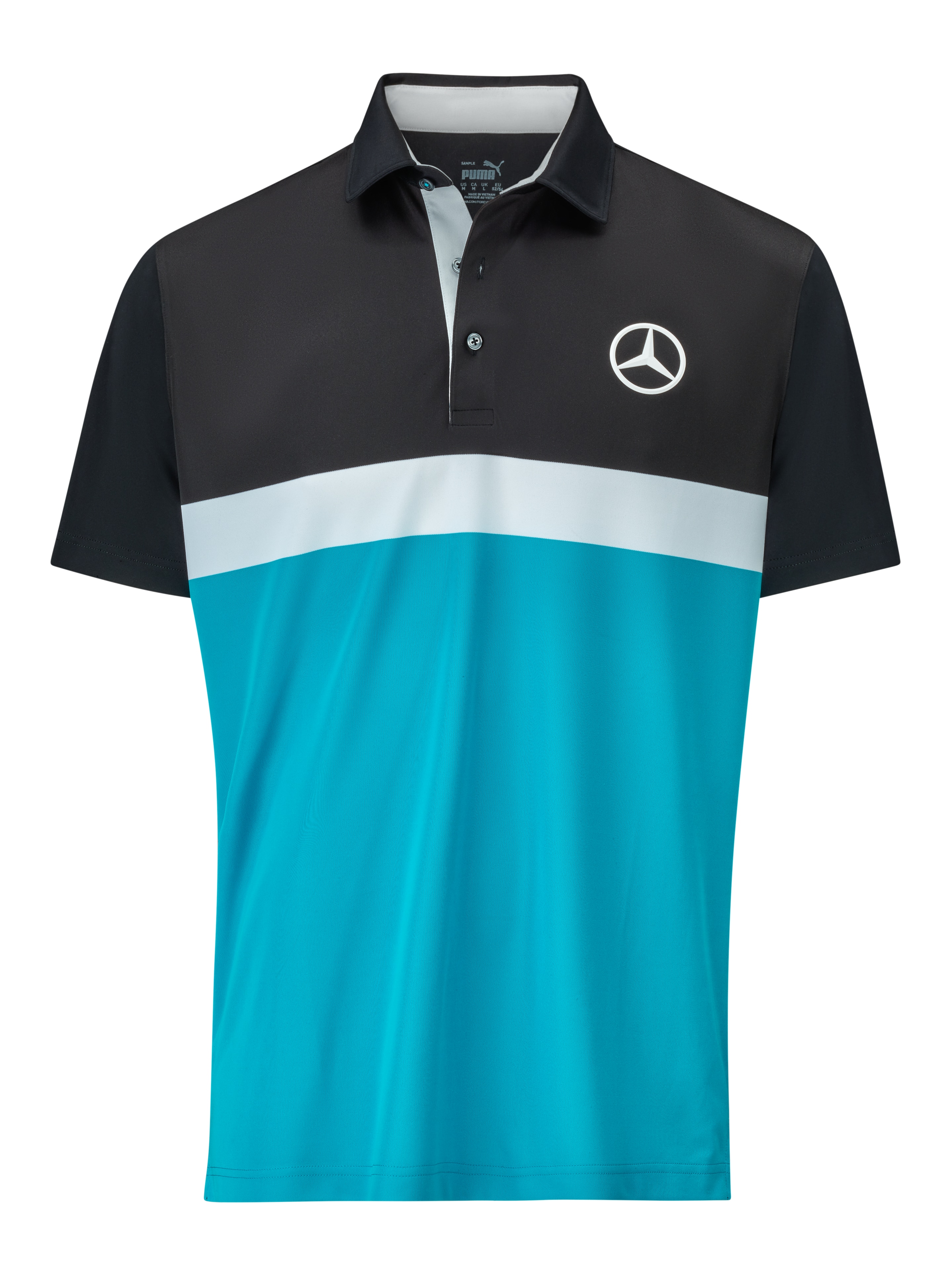 Męska koszulka polo na pole golfowe, Pure Colorblock - black / aqua blue / white, S