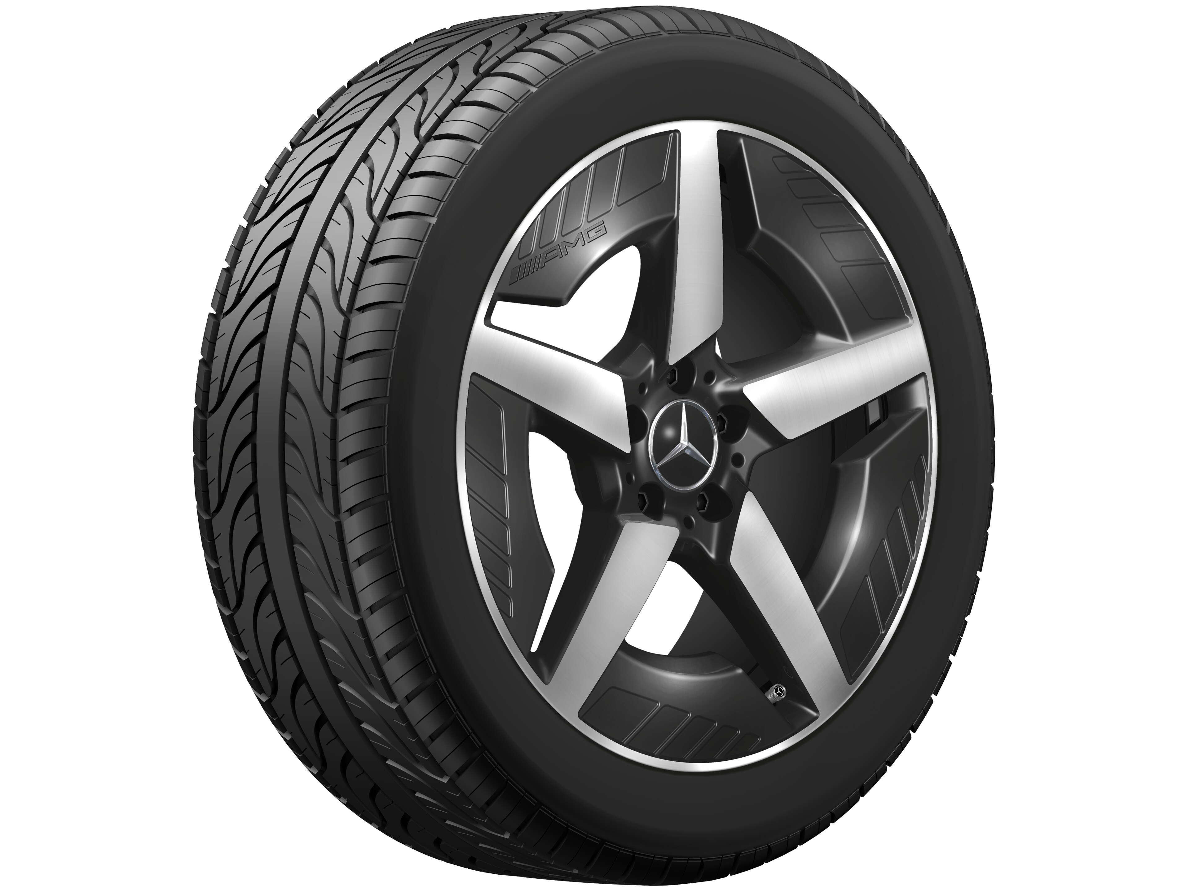 Obręcz AMG z lekkiego stopu, 5-ramienne, 48,3 cm (19 cali), polerowane na połysk - 8 J x 19 ET 38,2, czerń, toczone na połysk