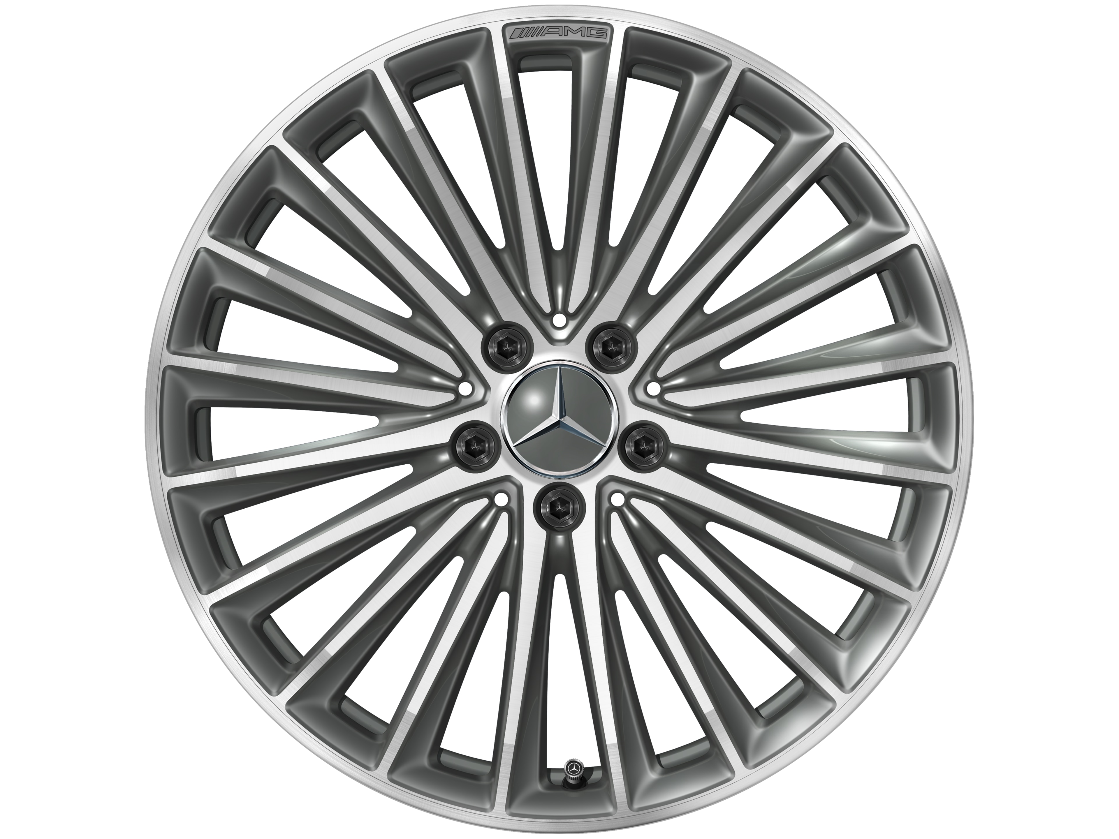 Wieloramienna obręcz koła AMG, 48,3 cm (19 cali) - 9,5 J x 19 ET 50,5, szarość tytanu, toczone na połysk