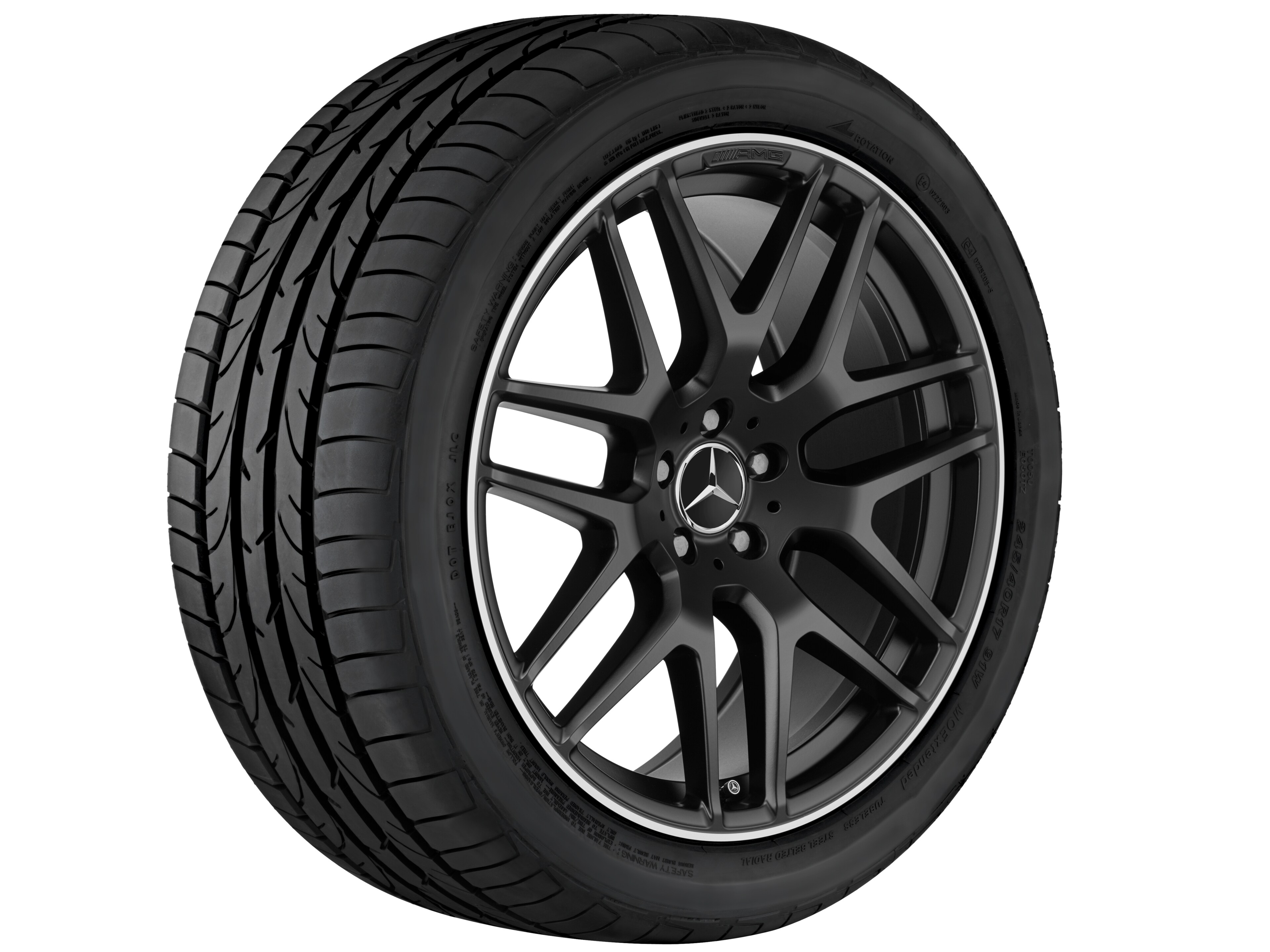 Obręcz AMG z lekkiego stopu, z krzyżowymi ramionami, 53,3 cm (21 cali), Obrzeże obręczy polerowane na połysk - 10 J x 21 ET 46, czarny mat, obrzeże obręczy polerowane na połysk
