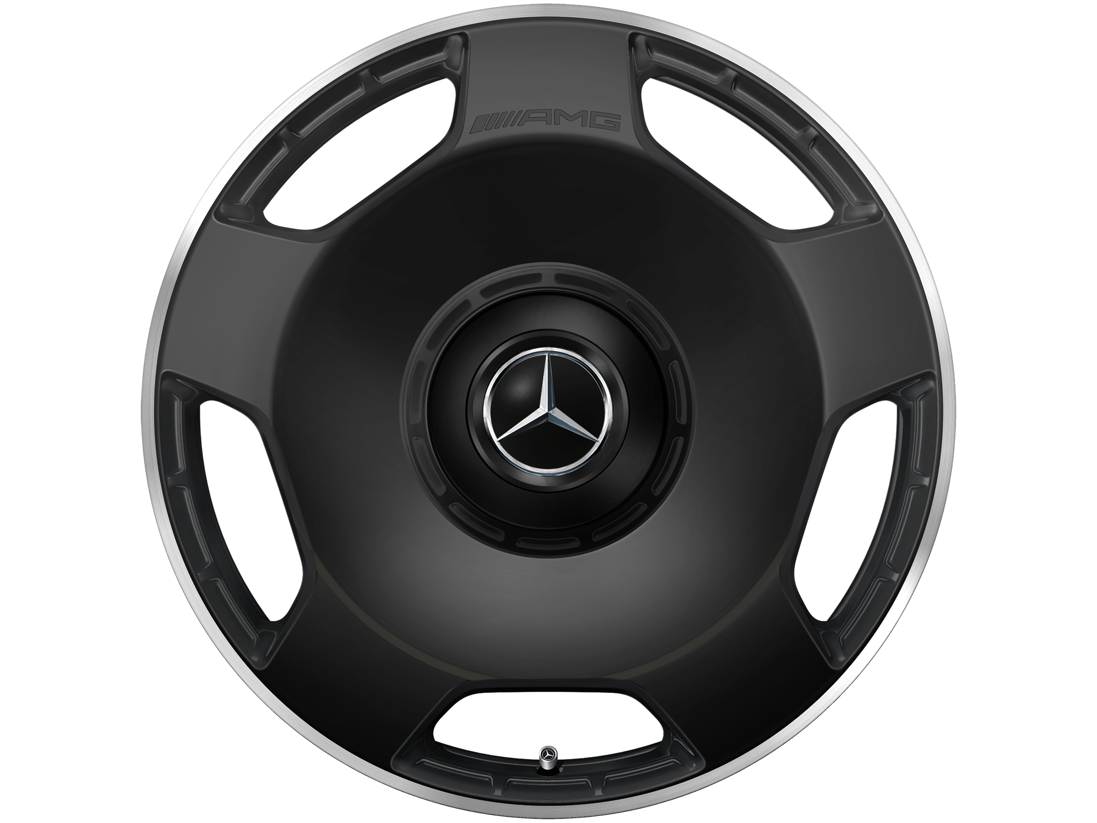 Obręcz kuta AMG 5-otworowe, 53,3 cm (21 cali), Obrzeże obręczy polerowane na połysk - 10 J x 21 ET 30, czarny mat, obrzeże obręczy polerowane na połysk