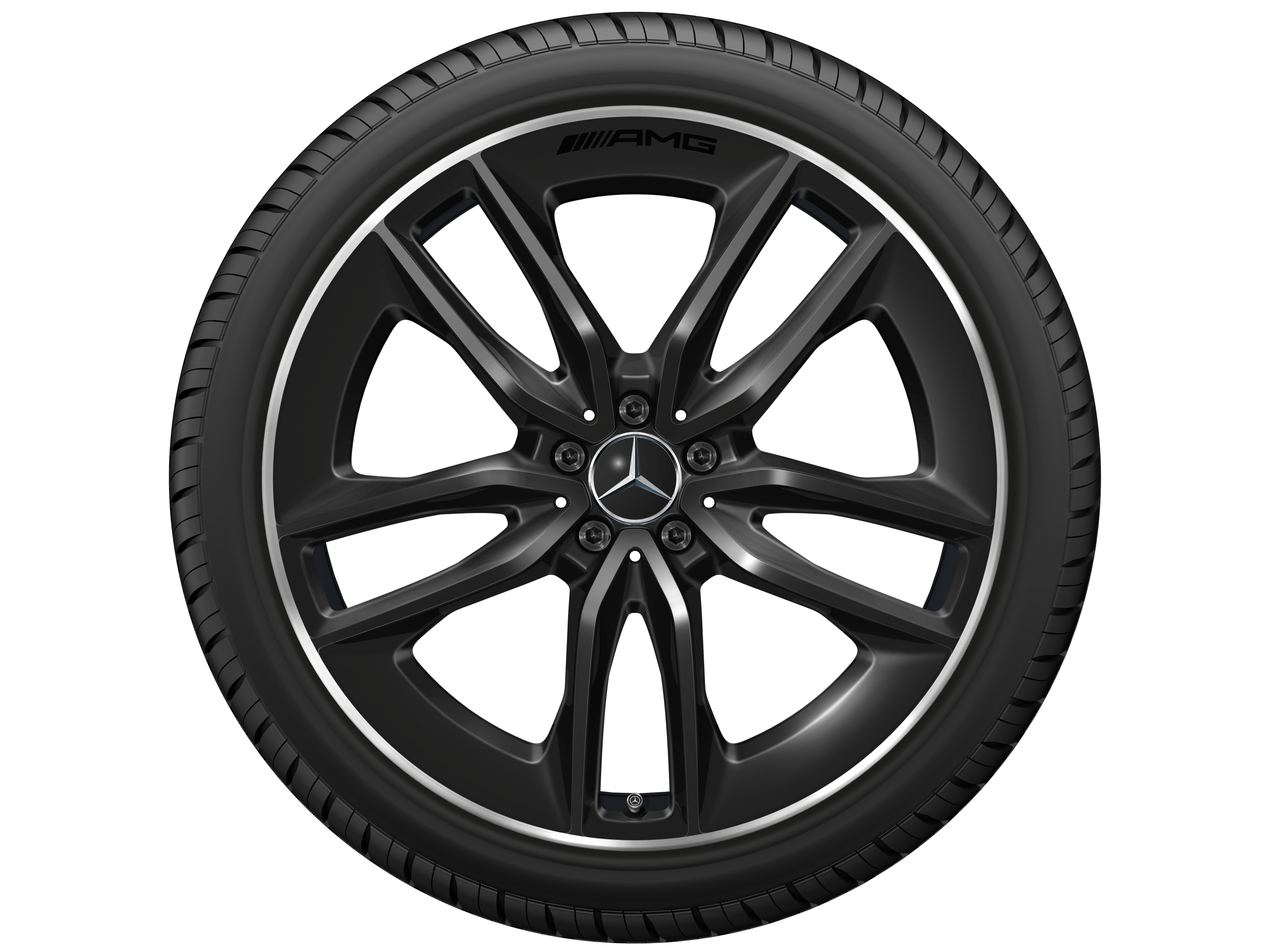 Obręcz AMG z 5 podwójnymi ramionami, 55,9 cm (22 cale), Obrzeże obręczy polerowane na połysk - 10 J x 22 ET 56,1, czerń, obrzeże obręczy polerowane na połysk