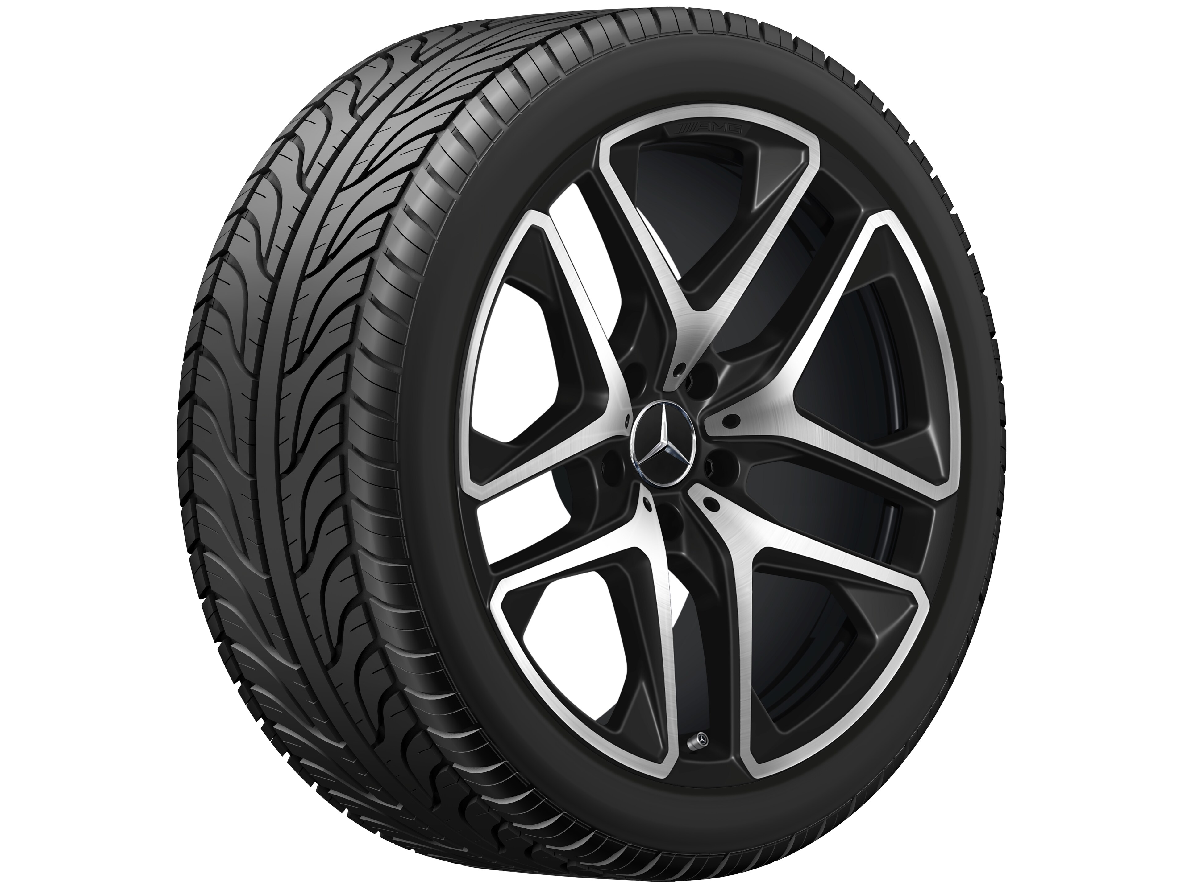 Obręcz AMG z 5 podwójnymi ramionami, 53,3 cm (21 cali) - 10 J x 21 ET 33, czarny mat, toczone na połysk