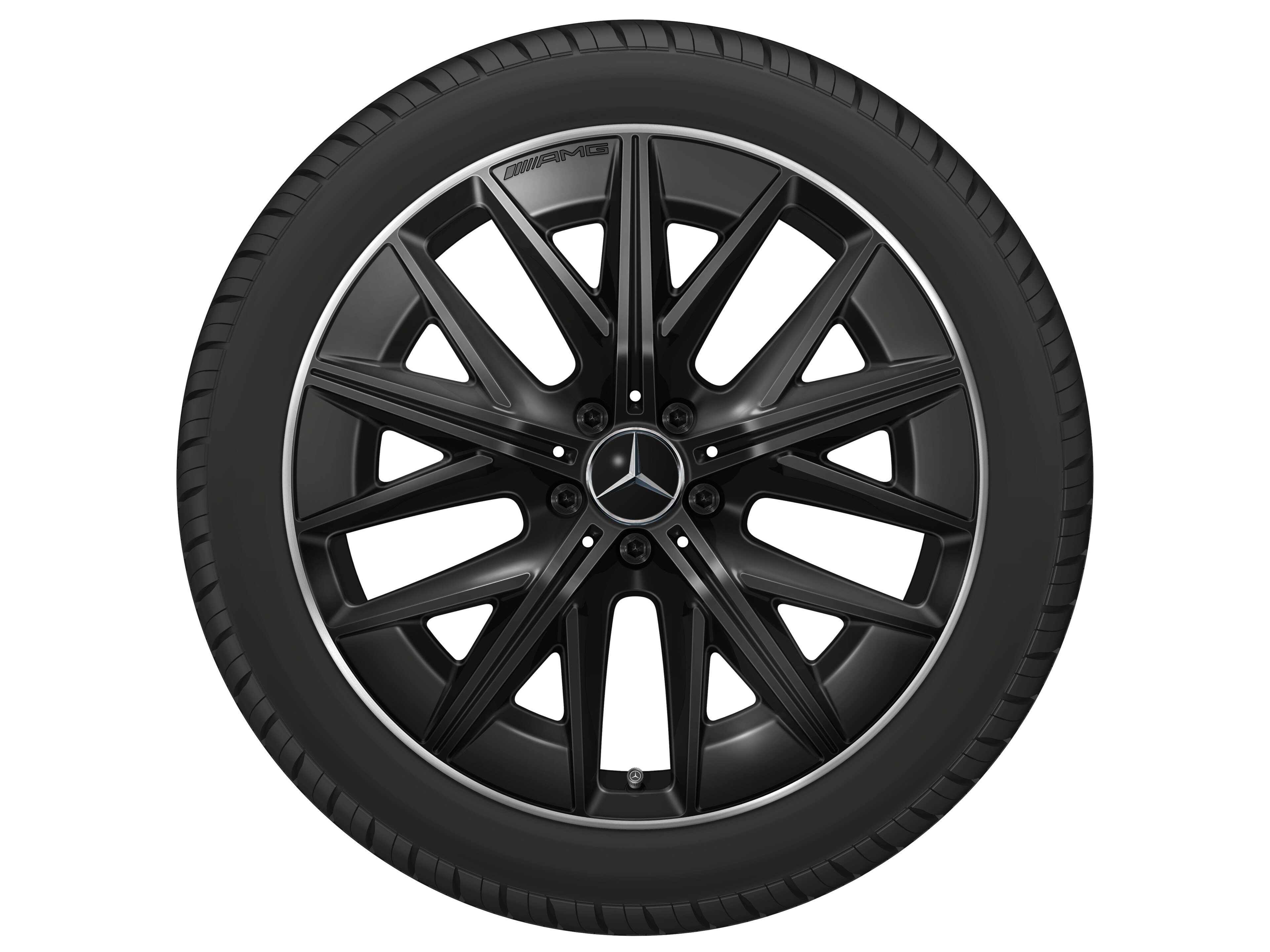 Obręcz AMG z lekkiego stopu, z wzorem wieloramiennym, 50,8 cm (20 cali), Obrzeże obręczy polerowane na połysk, zoptymalizowane pod kątem aerodynamiki - 9 J x 20 ET 60,8, czerń, obrzeże obręczy polerowane na połysk
