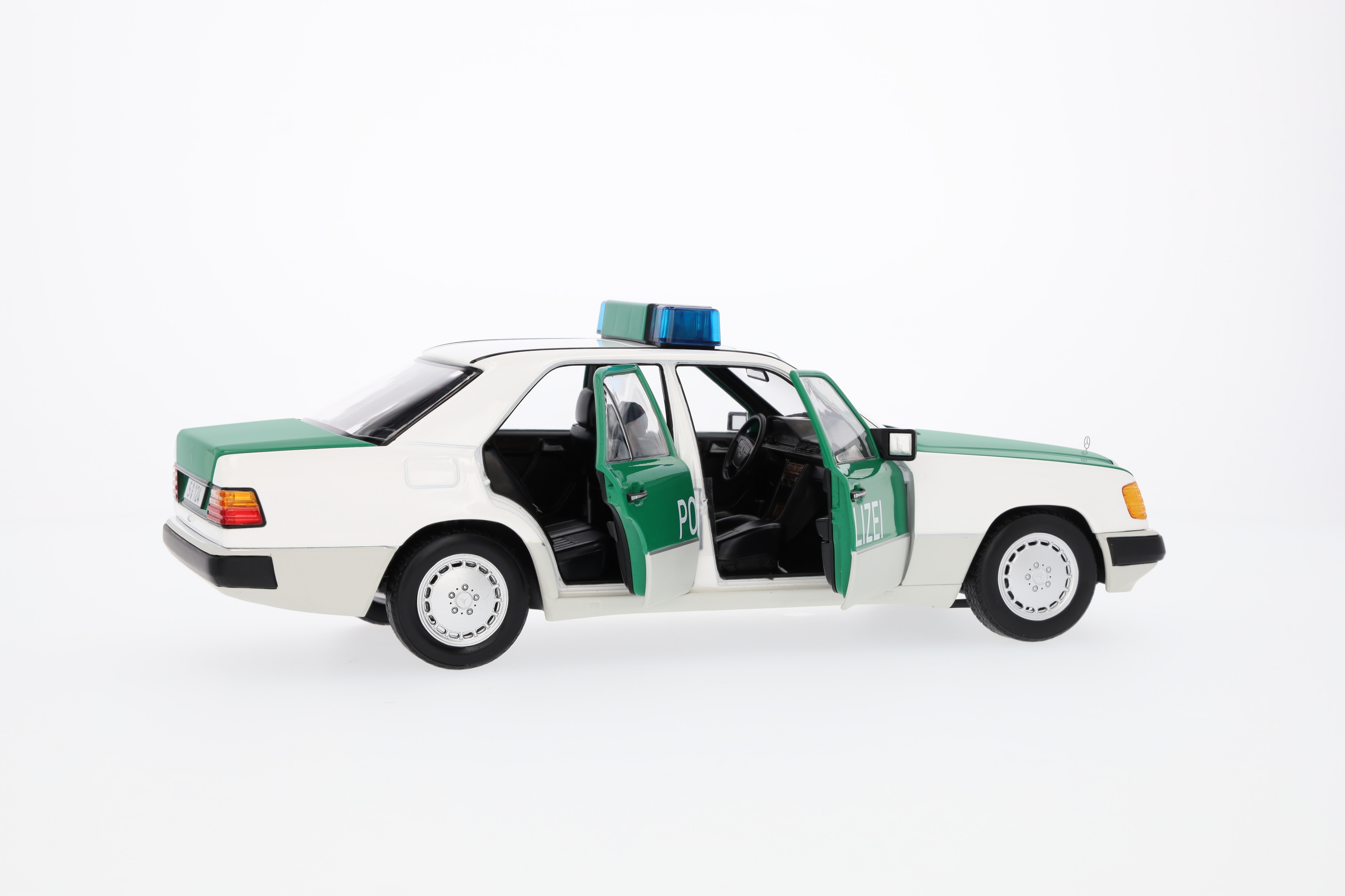 230 E W 124 (1989-1993), Limuzyna, Policja - biały / zielony, Norev, 1:18