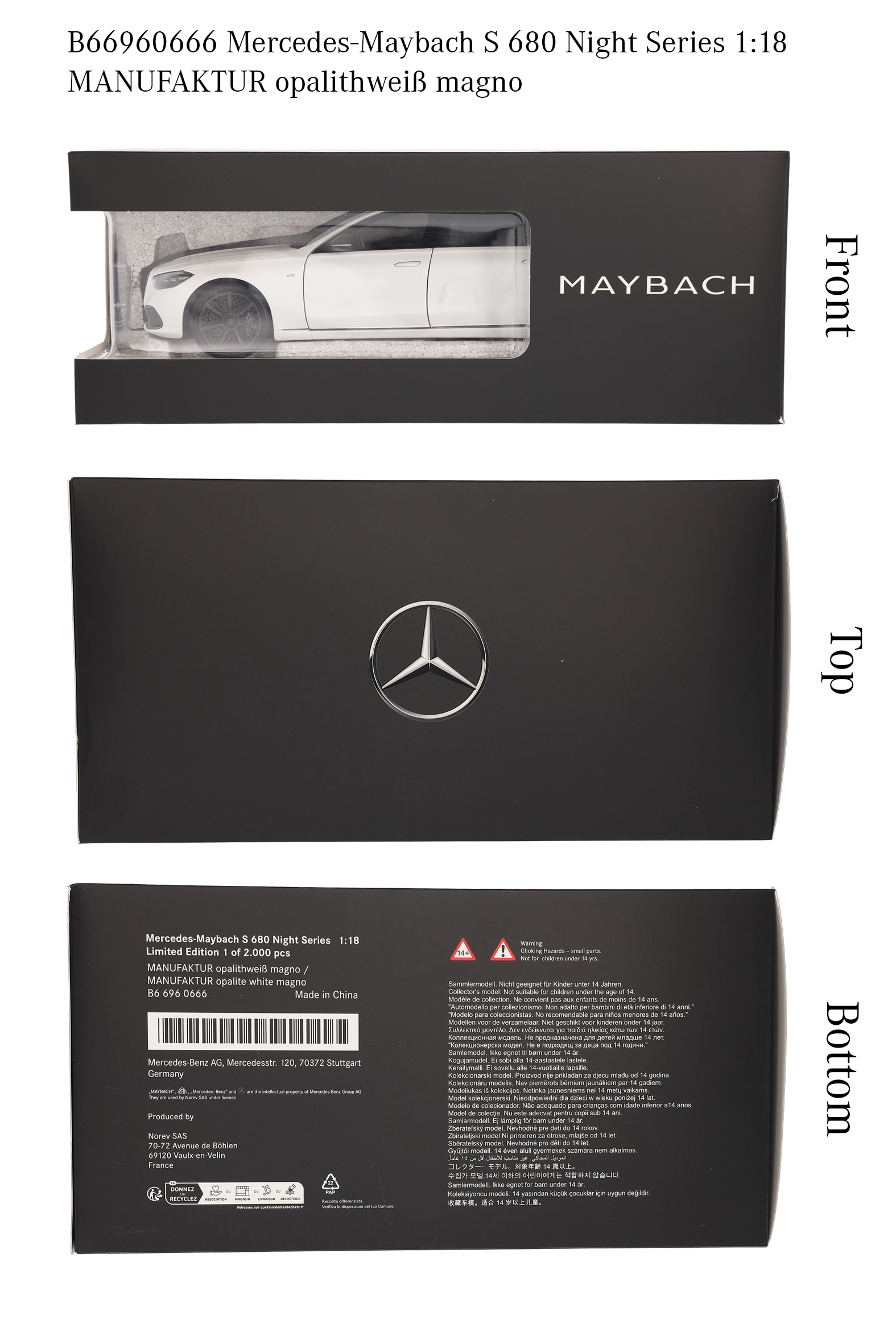 Mercedes-Maybach S 680 4MATIC, Night Series, X223 - MANUFACTORY opalite white mango, Norev, 1:18