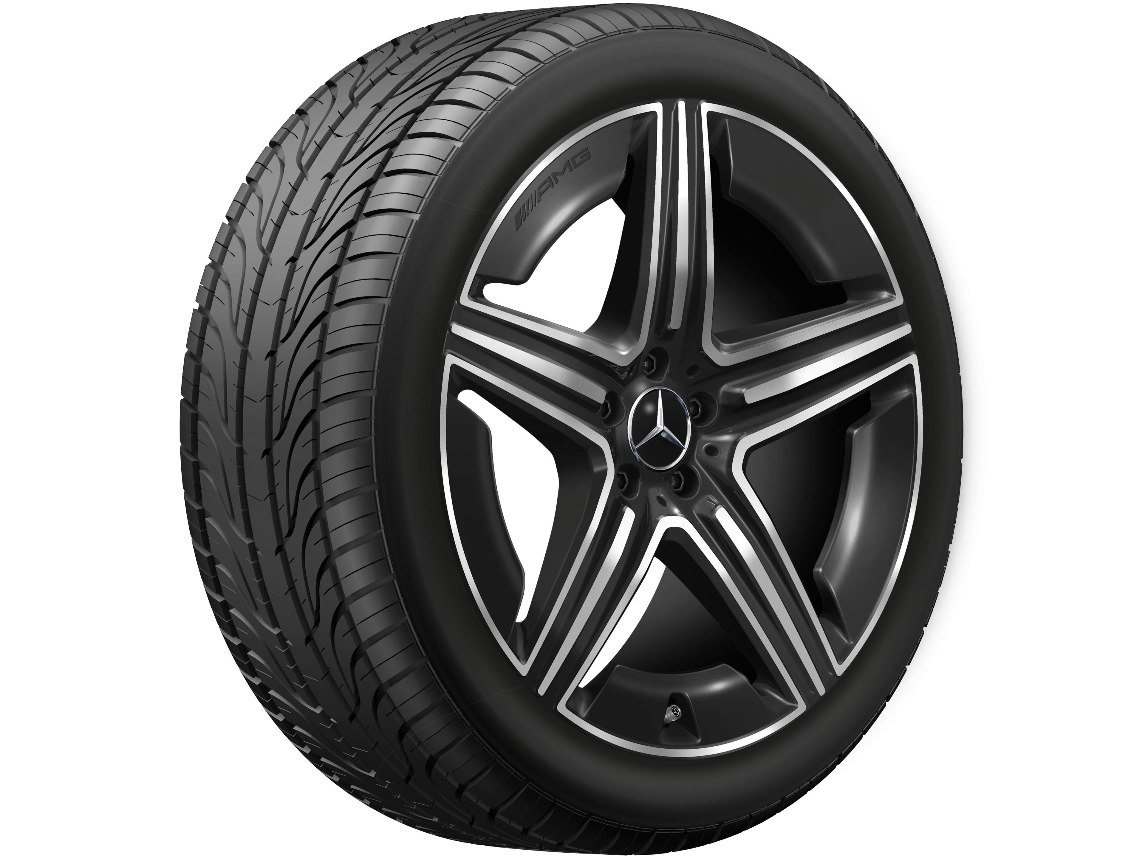 Obręcz AMG z 5 podwójnymi ramionami, 53,3 cm (21 cali) - 11 J x 21 ET 49, czerń, toczone na połysk