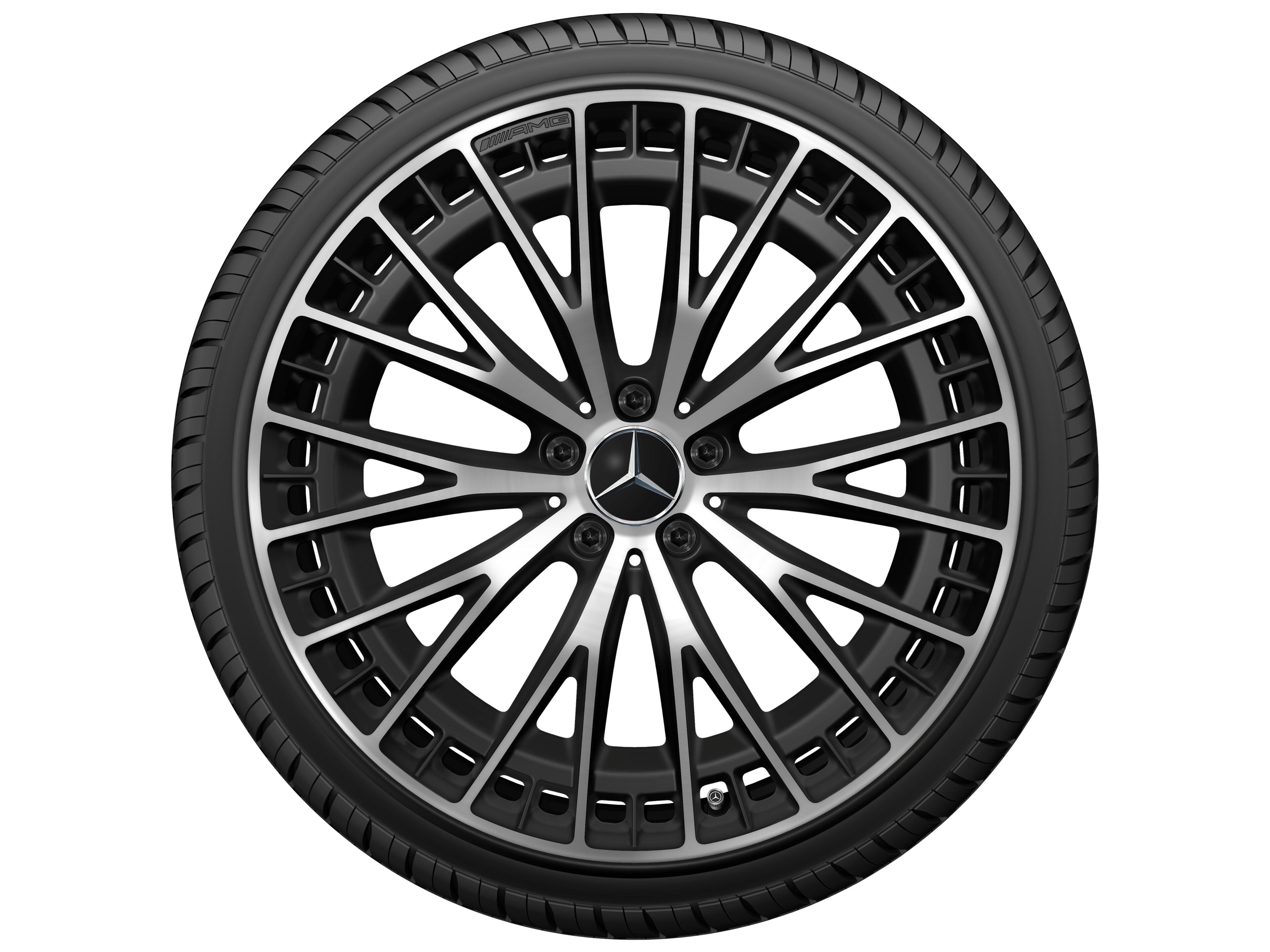 Wieloramienna obręcz koła AMG, 53,3 cm (21 cali) - 9,5 J x 21 ET 52, czarny mat, toczone na połysk