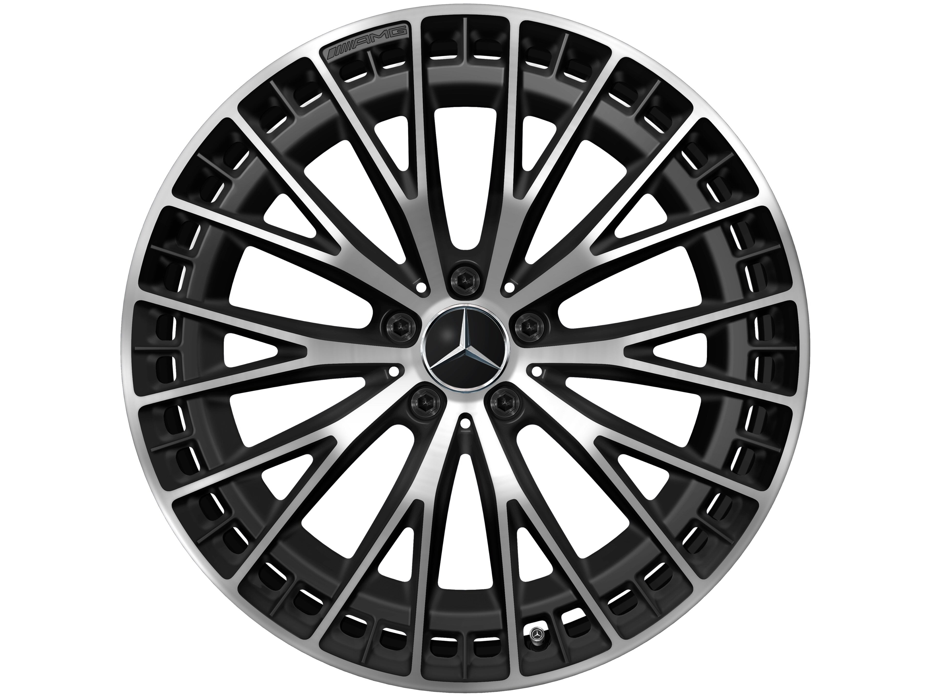 Wieloramienna obręcz koła AMG, 53,3 cm (21 cali) - 9,5 J x 21 ET 52, czarny mat, toczone na połysk