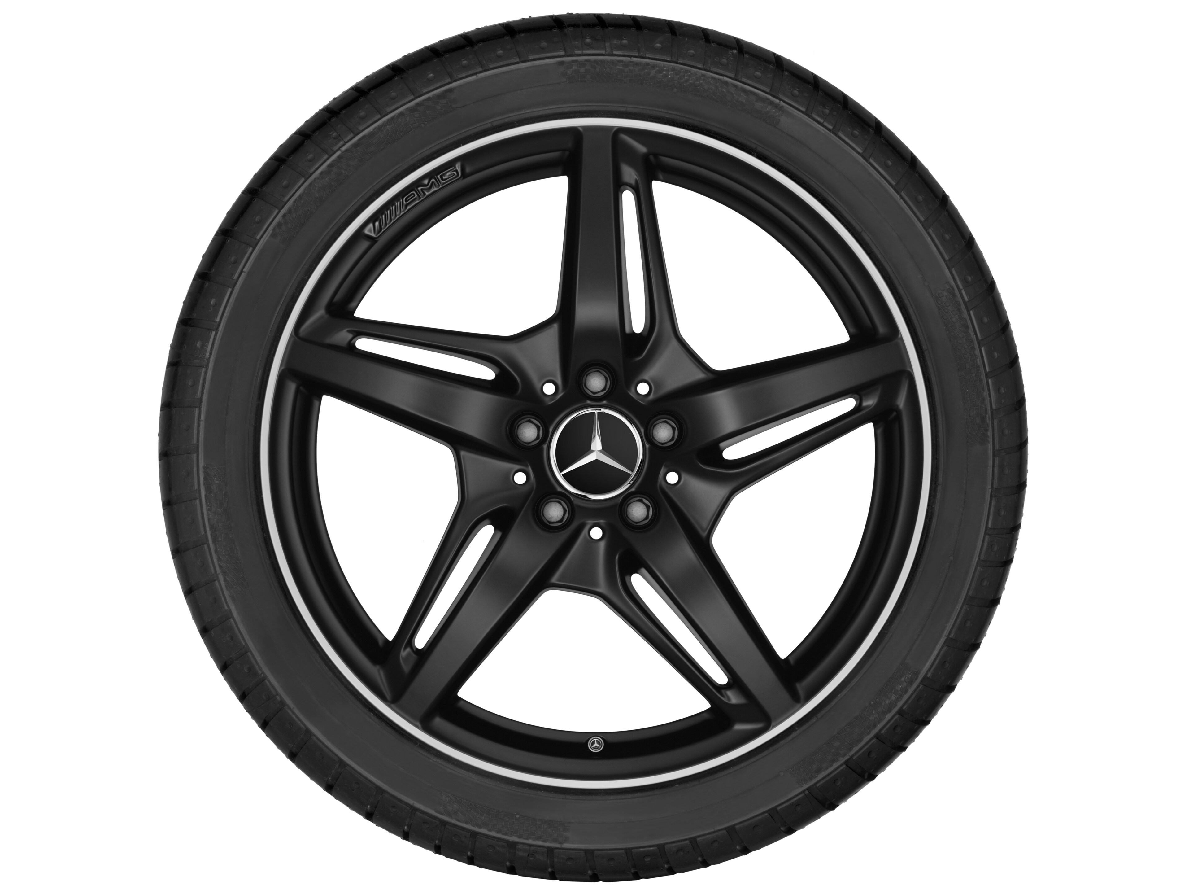 Obręcz AMG 5-ramienna, 50,8 cm (20 cali), Obrzeże obręczy polerowane na połysk - 11 J x 20 ET 68, czarny mat