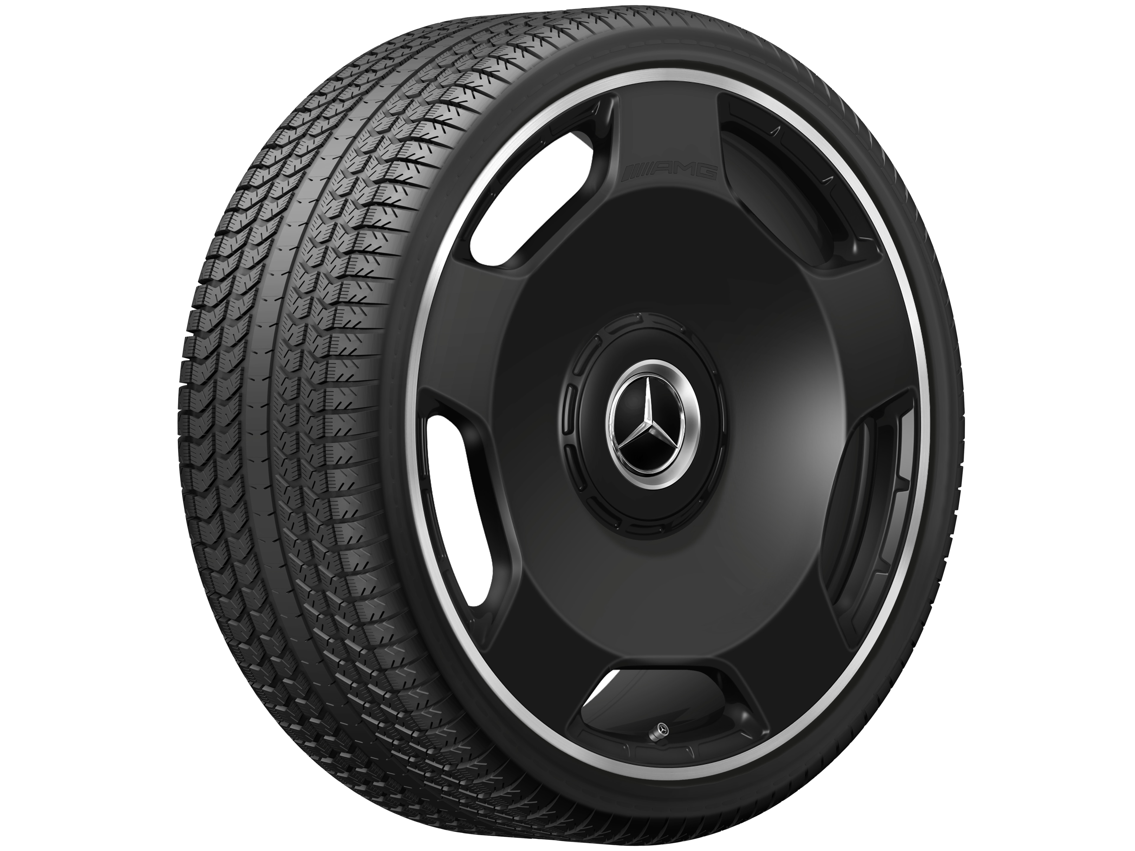 Obręcz kuta AMG 5-otworowe, 58,4 cm (23 cale), Obrzeże obręczy polerowane na połysk - 10 J x 23 ET 45, czarny mat, obrzeże obręczy polerowane na połysk