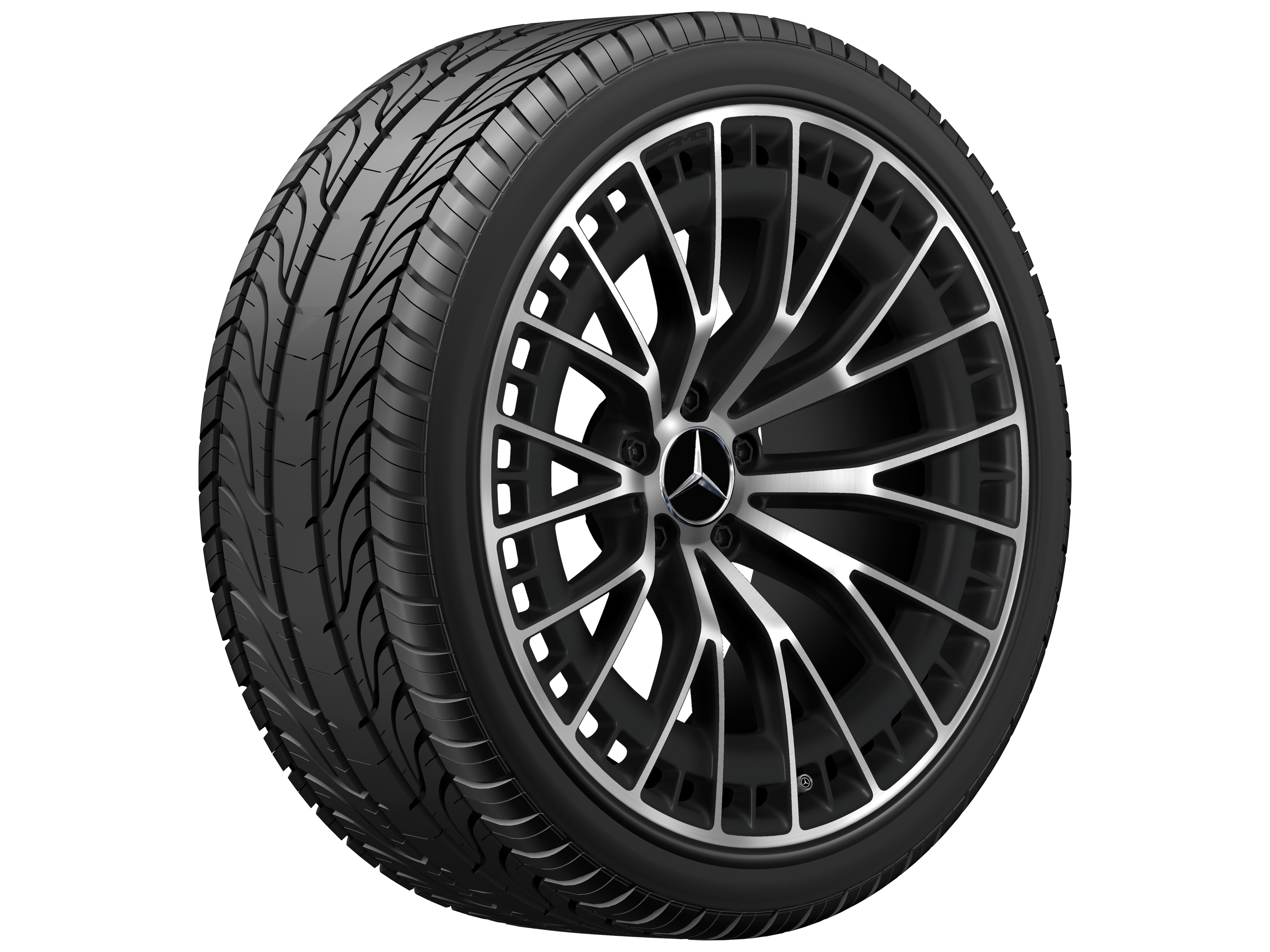 Obręcz AMG z lekkiego stopu, z ramionami w kształcie Y, 50,8 cm (20 cali) - 9,5 J x 20 ET 19, czarny mat, toczone na połysk