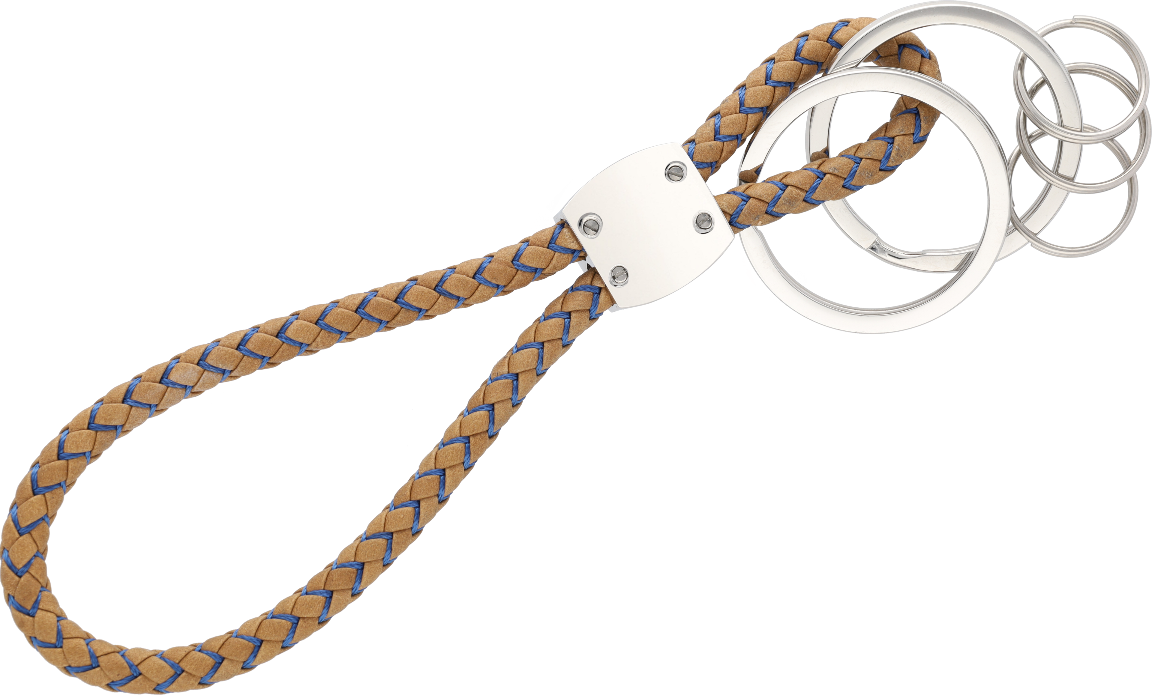 Breloczki do kluczy, CLASSIC, Elegance - cognac / niebieski, skóra bydlęca / nylon / stal nierdzewna, polerowane na połysk