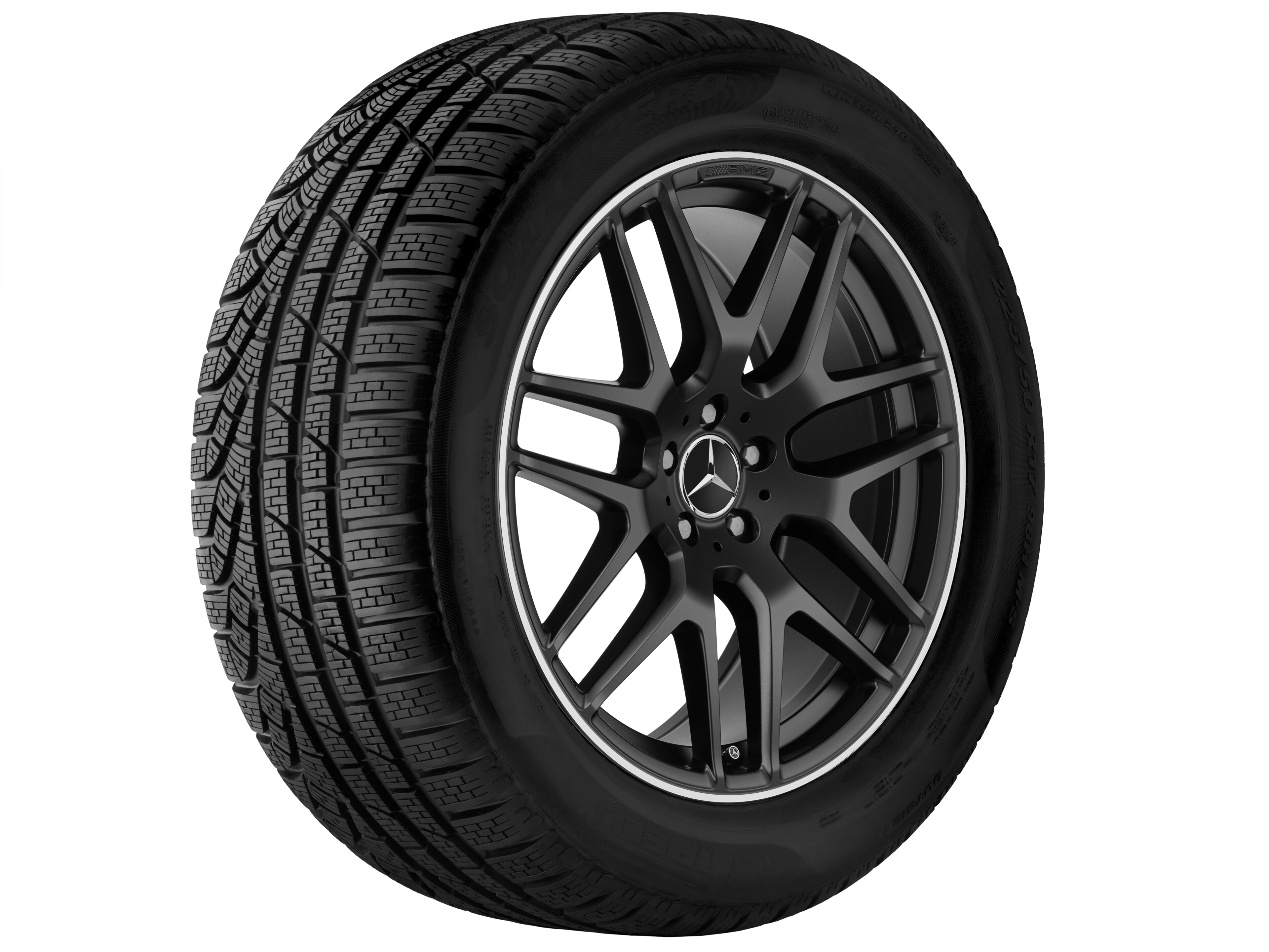 Obręcz AMG z lekkiego stopu, z krzyżowymi ramionami, 53,3 cm (21 cali), Obrzeże obręczy polerowane na połysk - 10 J x 21 ET 46, czarny mat, obrzeże obręczy polerowane na połysk