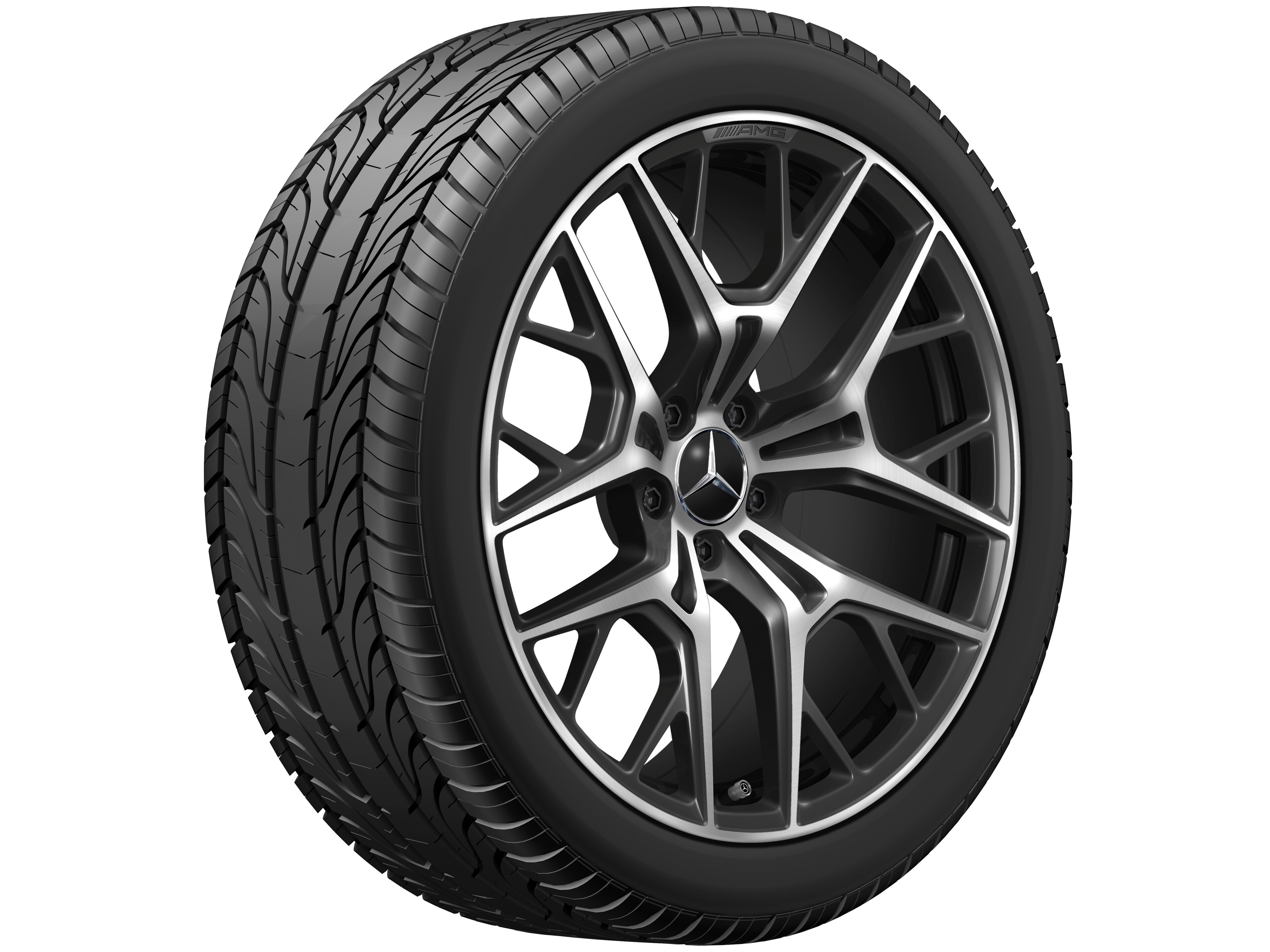 Obręcz AMG z lekkiego stopu, z krzyżowymi ramionami, 50,8 cm (20 cali) - 9 J x 20 ET 32, czerń, toczone na połysk