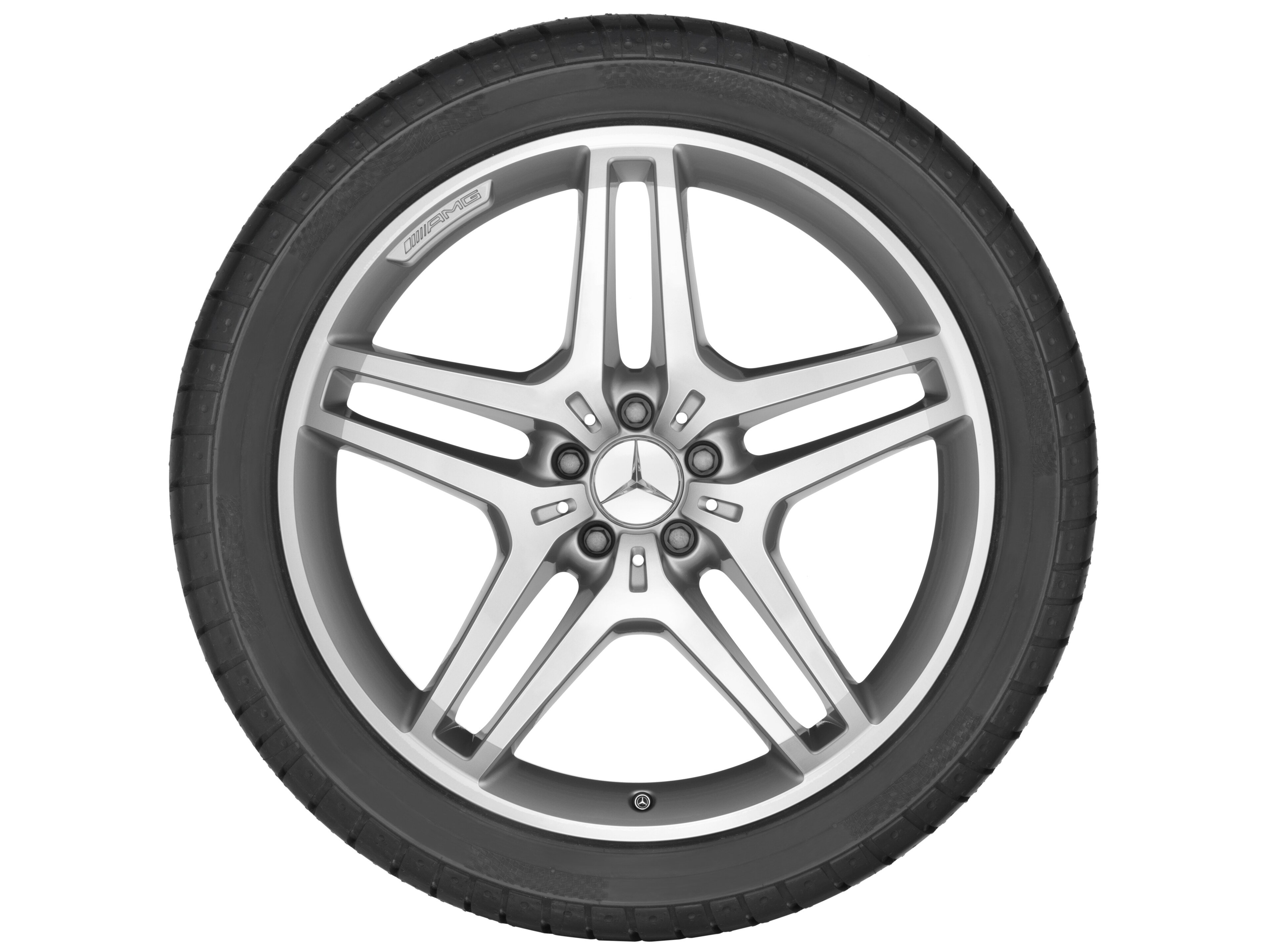 Obręcz AMG z 5 podwójnymi ramionami, 53,3 cm (21 cali) - 9 J x 21 ET 53, srebrny, toczone na połysk