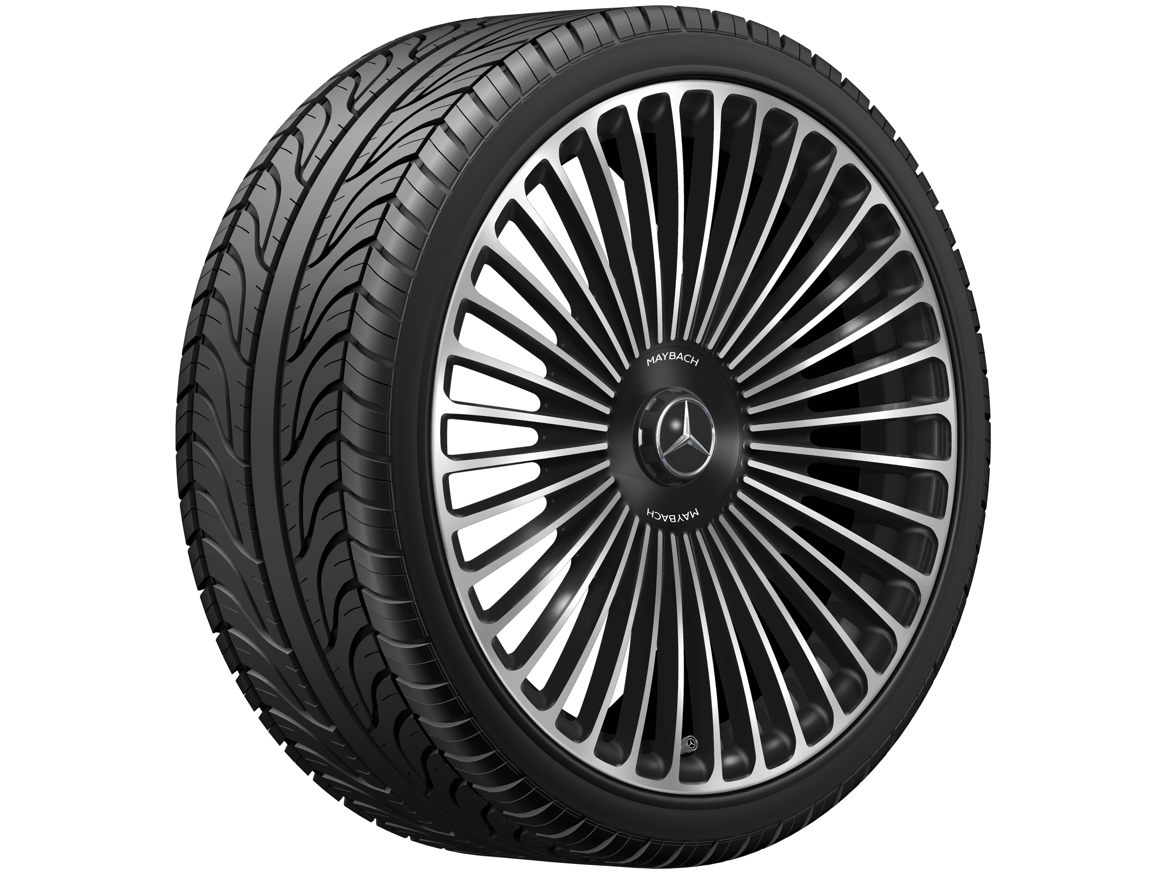 Obręcz kuta AMG z wzorem wieloramiennym, 53,3 cm (21 cali) - 9,5 J x 21 ET 56,1, czerń, toczone na połysk