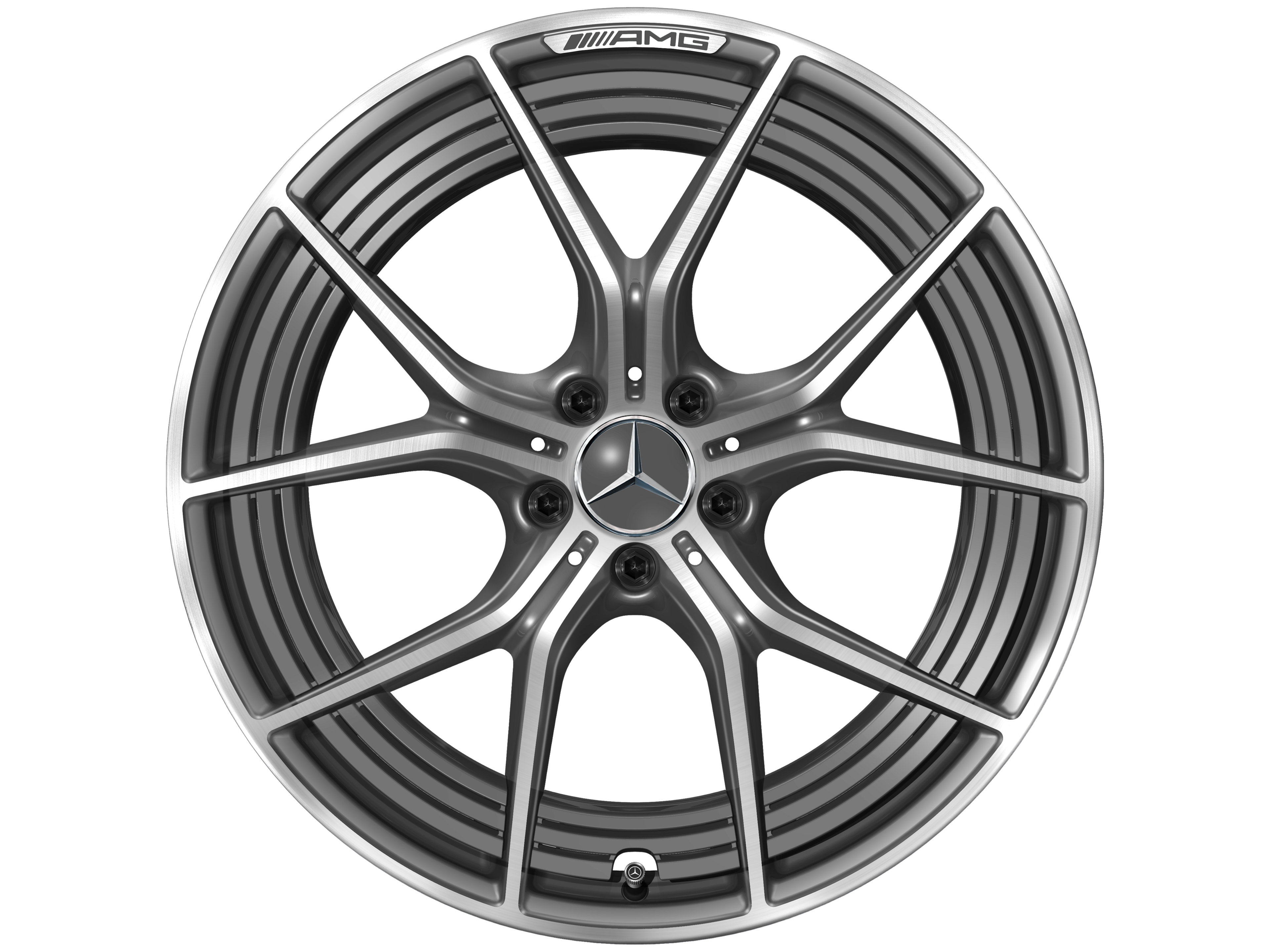 Obręcz kuta AMG z 5 podwójnymi ramionami, 53,3 cm (21 cali) - 11 J x 21 ET 60, szarość tantalu, toczone na połysk