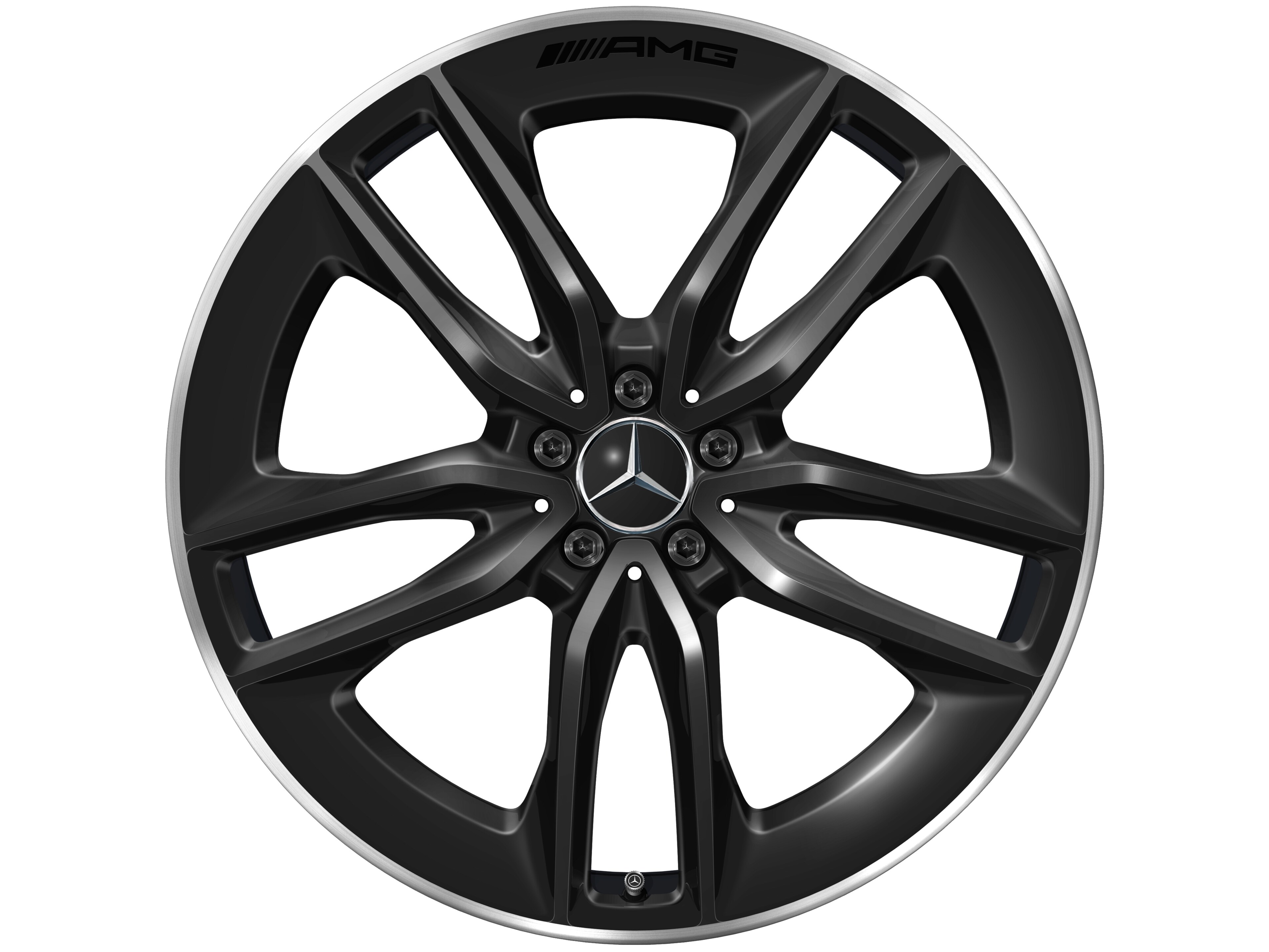 Obręcz AMG z 5 podwójnymi ramionami, 55,9 cm (22 cale), Obrzeże obręczy polerowane na połysk - 10 J x 22 ET 56,1, czerń, obrzeże obręczy polerowane na połysk