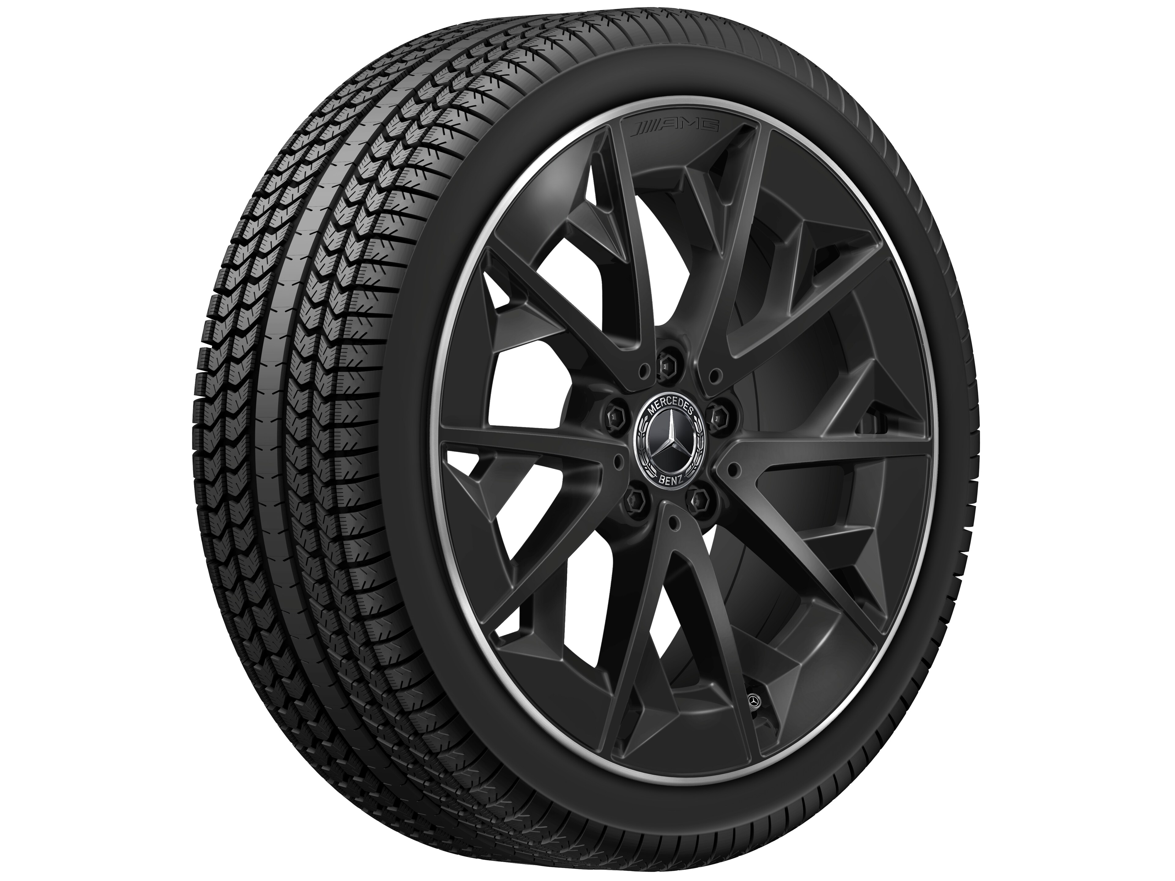 Obręcz AMG z lekkiego stopu, z krzyżowymi ramionami, 48,3 cm (19 cali) - 7,5 J x 19 ET 48,4, czarny mat, obrzeże obręczy polerowane na połysk