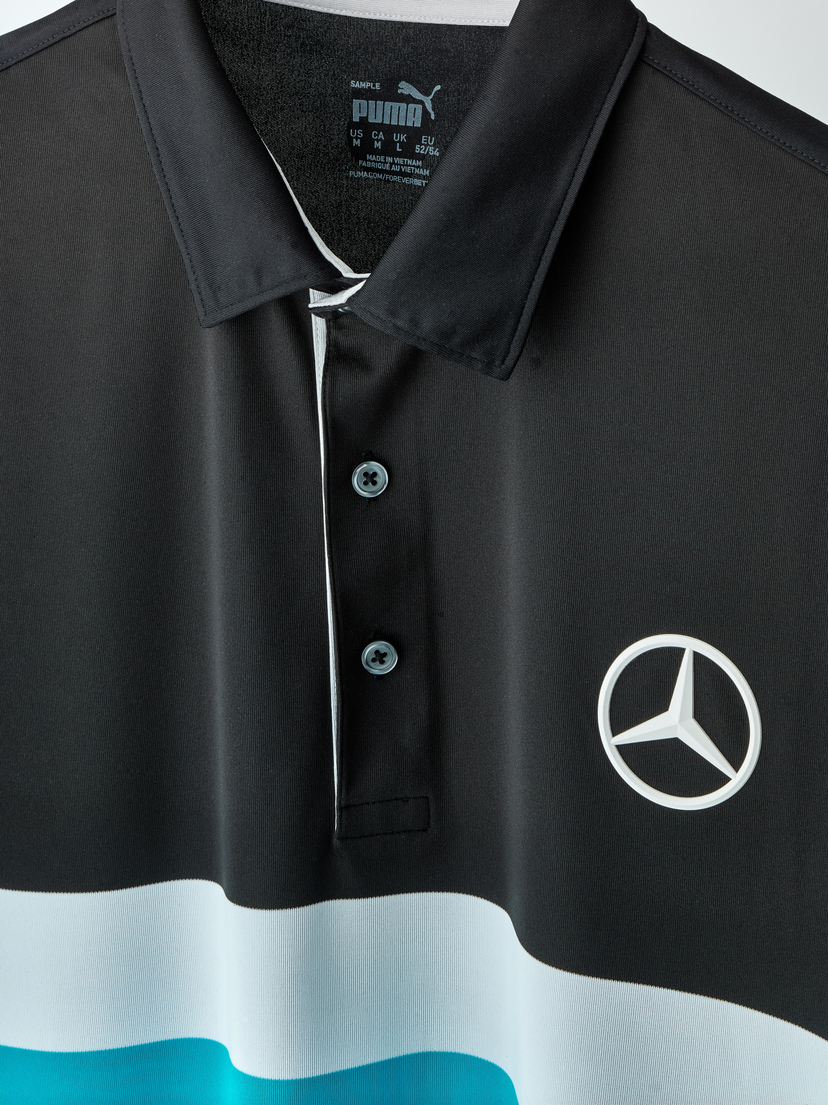 Męska koszulka polo na pole golfowe, Pure Colorblock - black / aqua blue / white, XXL