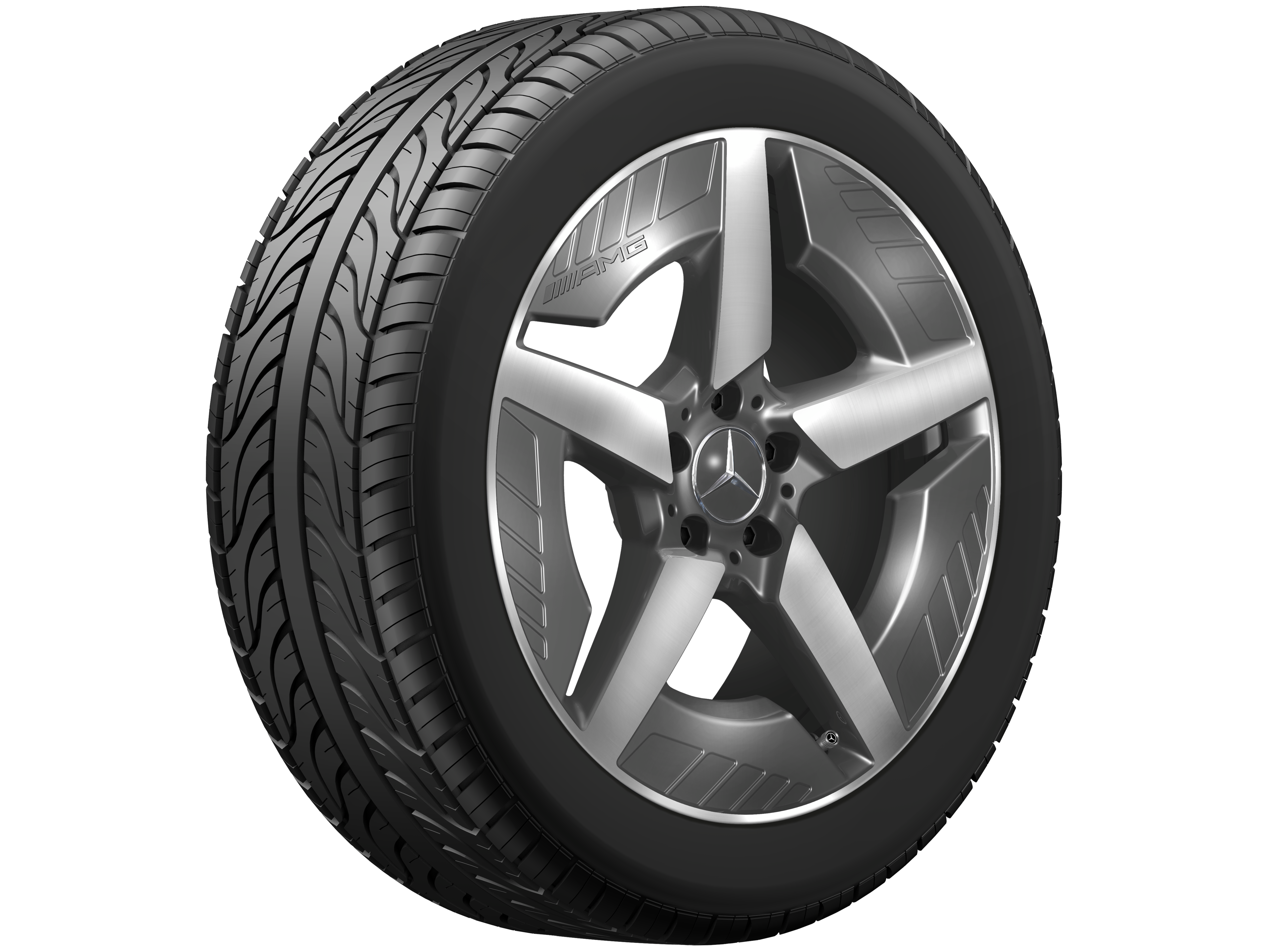 Obręcz AMG z lekkiego stopu, 5-ramienne, 48,3 cm (19 cali), zoptymalizowane pod kątem aerodynamiki - 7,5 J x 19 ET 53,3, szarość tantalu, toczone na połysk