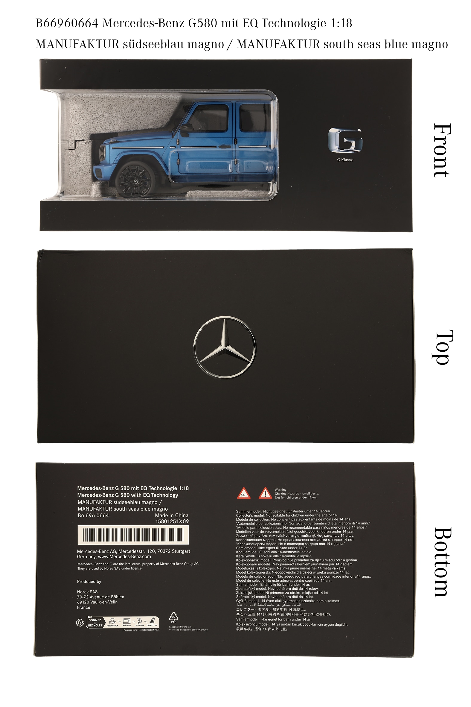 G 580 with EQ Technology, Samochody terenowe, AMG Line, N465 - MANUFACTORY south sea blue mango, Norev, 1:18